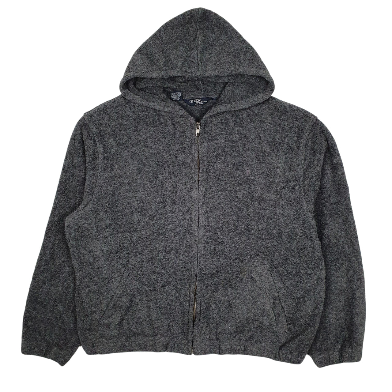 Mens Grey Polo Ralph Lauren Hoodie Vintage 1980s 90s Full Zip Jumper