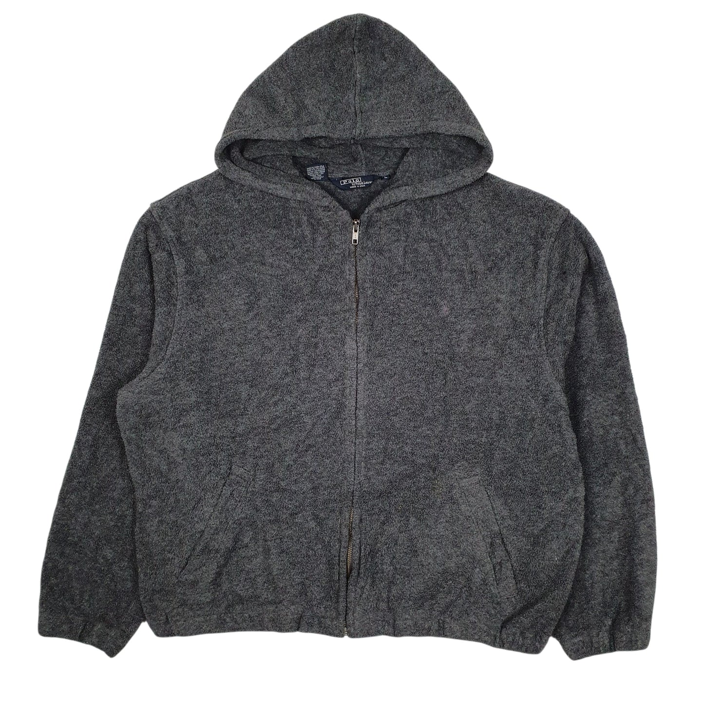 Mens Grey Polo Ralph Lauren Hoodie Vintage 1980s 90s Full Zip Jumper