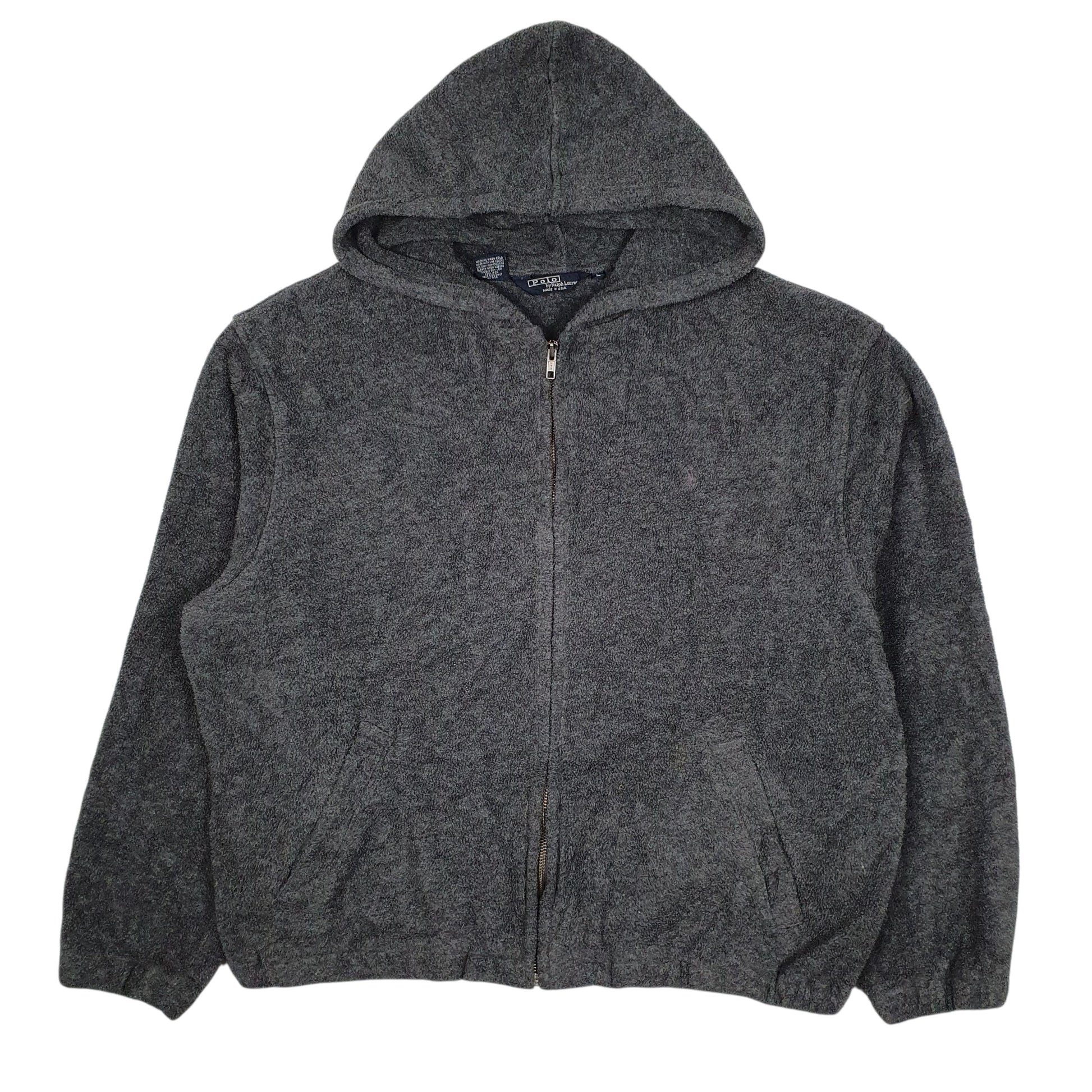Mens Grey Polo Ralph Lauren Hoodie Vintage 1980s 90s Full Zip Jumper