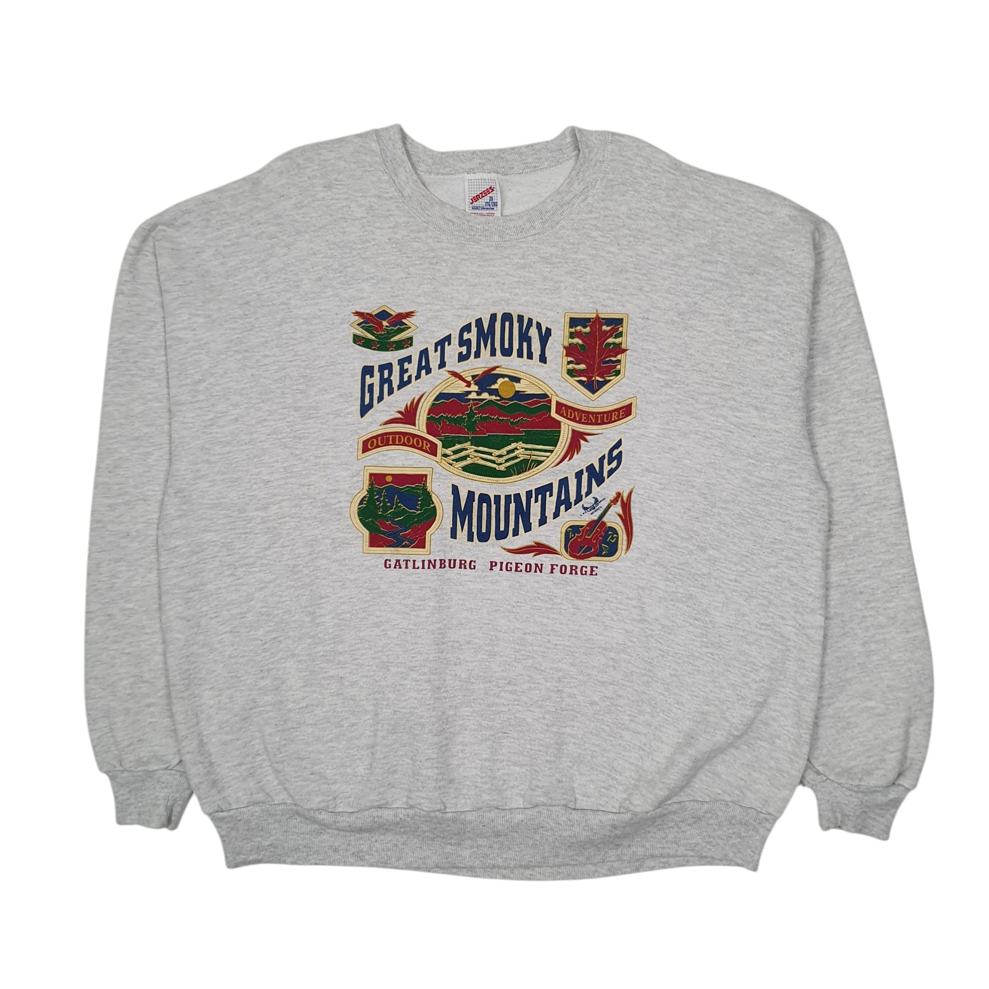 Mens Grey Jerzees Vintage 90s Made In USA Smoky Mountains Crewneck Jumper
