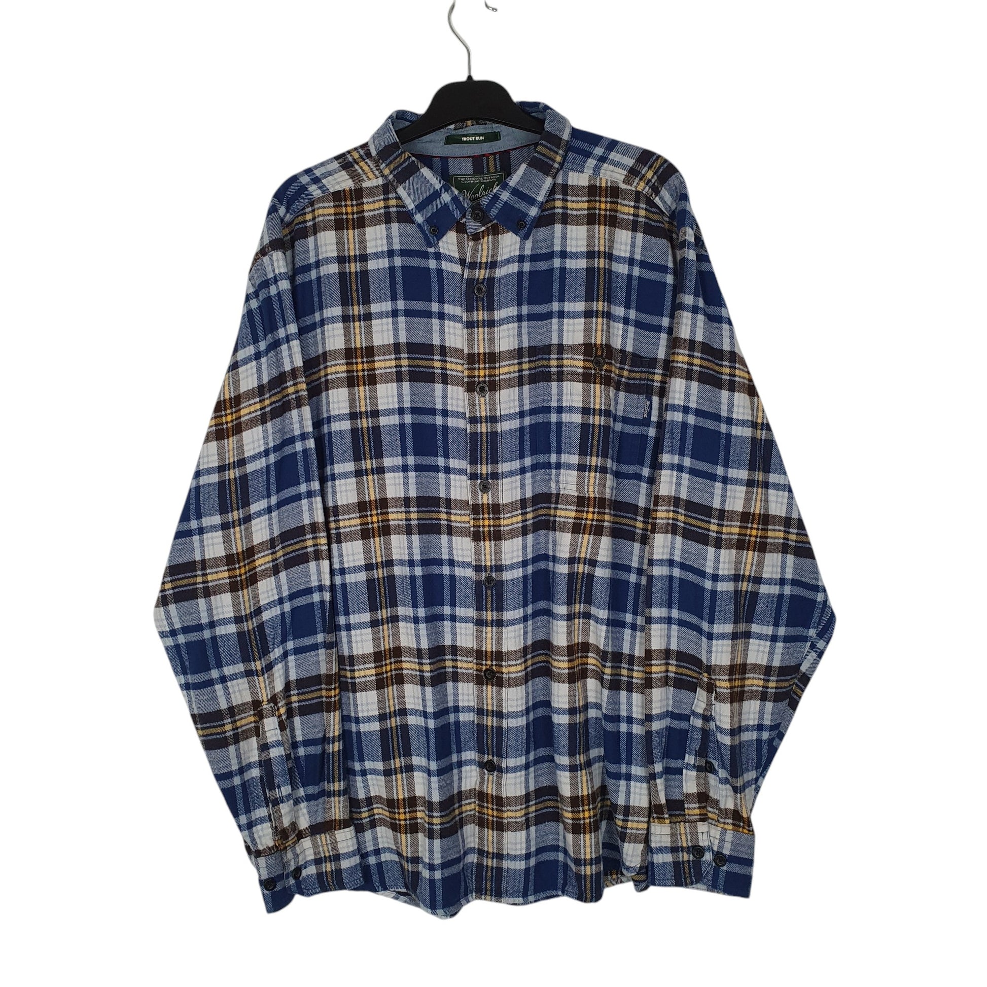 Mens Blue Woolrich Thick Flannel Plaid Long Sleeve Shirt