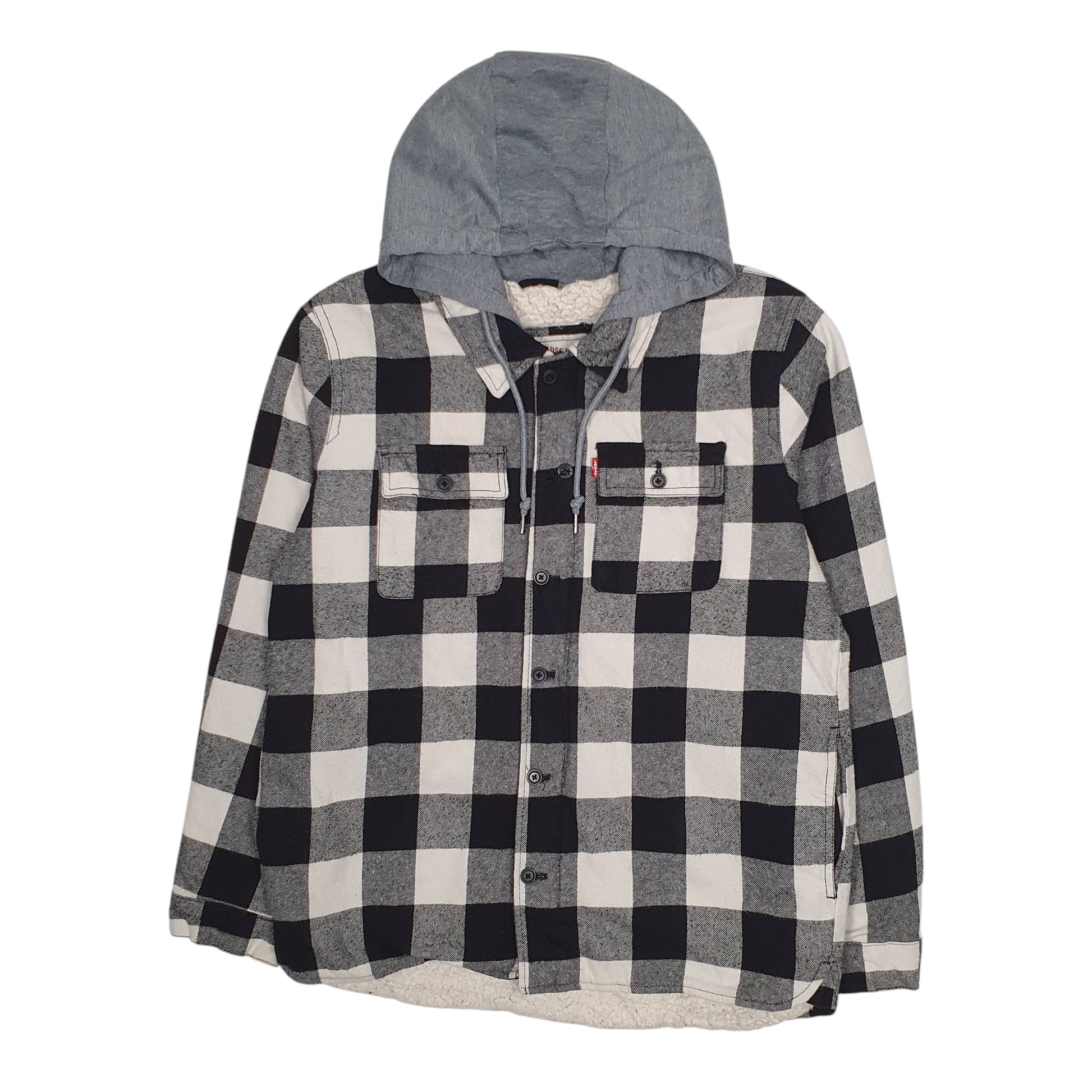 Mens Grey Levis Overshirt Sherpa Lined Hoodie  Coat