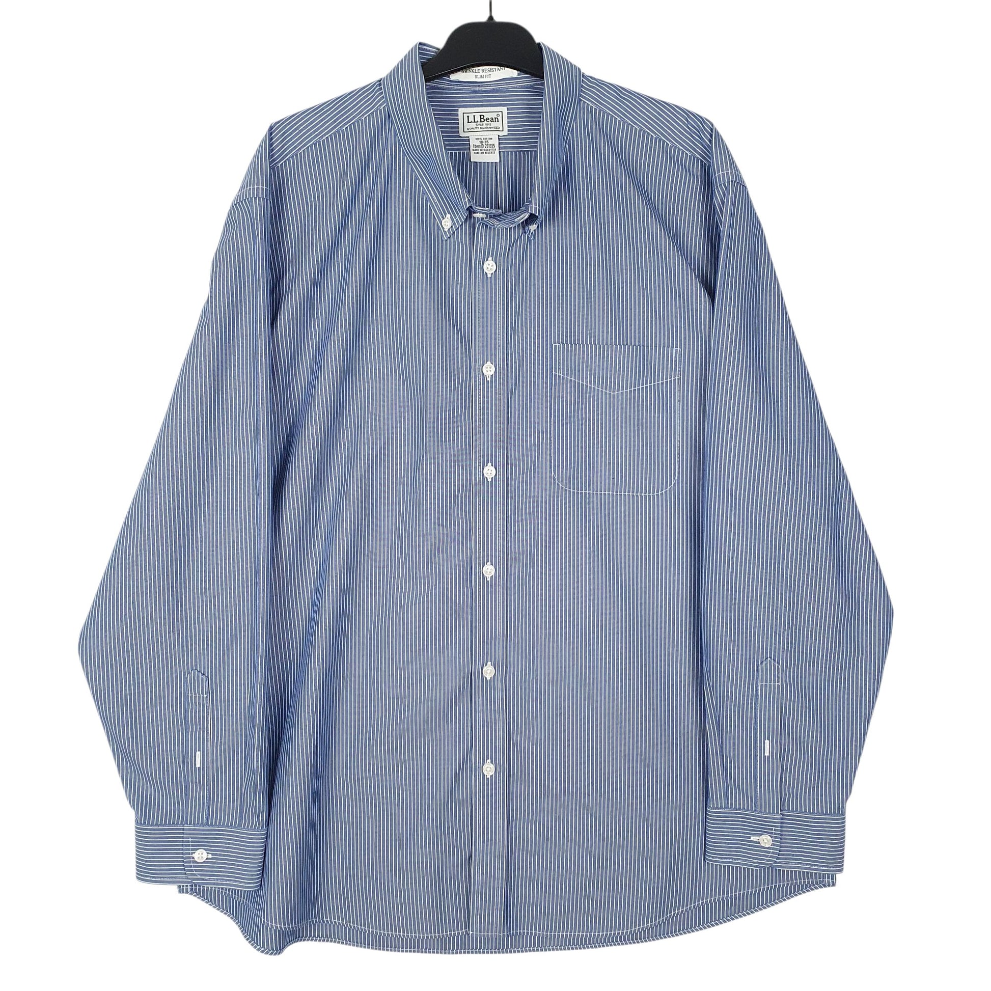 Mens Blue L.L.Bean Slim Fit Long Sleeve Shirt