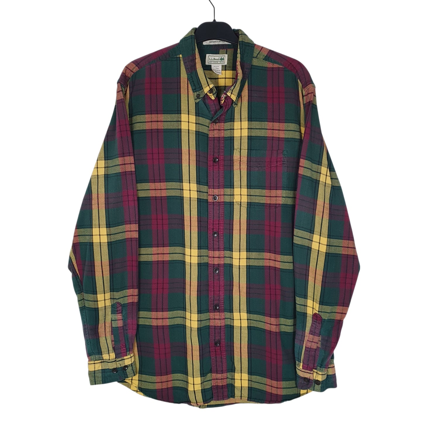 Mens Green L.L.Bean Scotch Plaid Flannel Long Sleeve Shirt