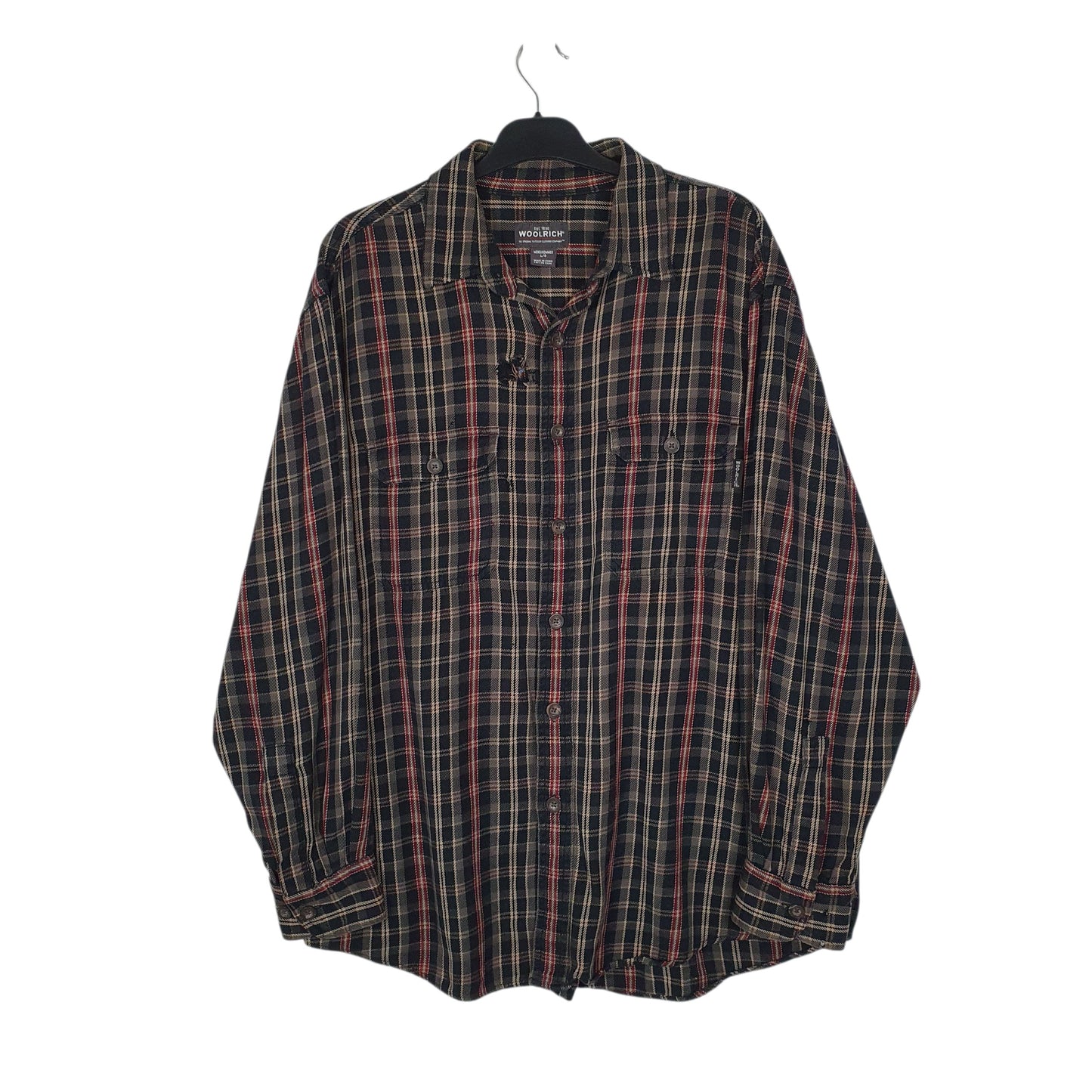 Mens Black Woolrich Thick Flannel Long Sleeve Shirt