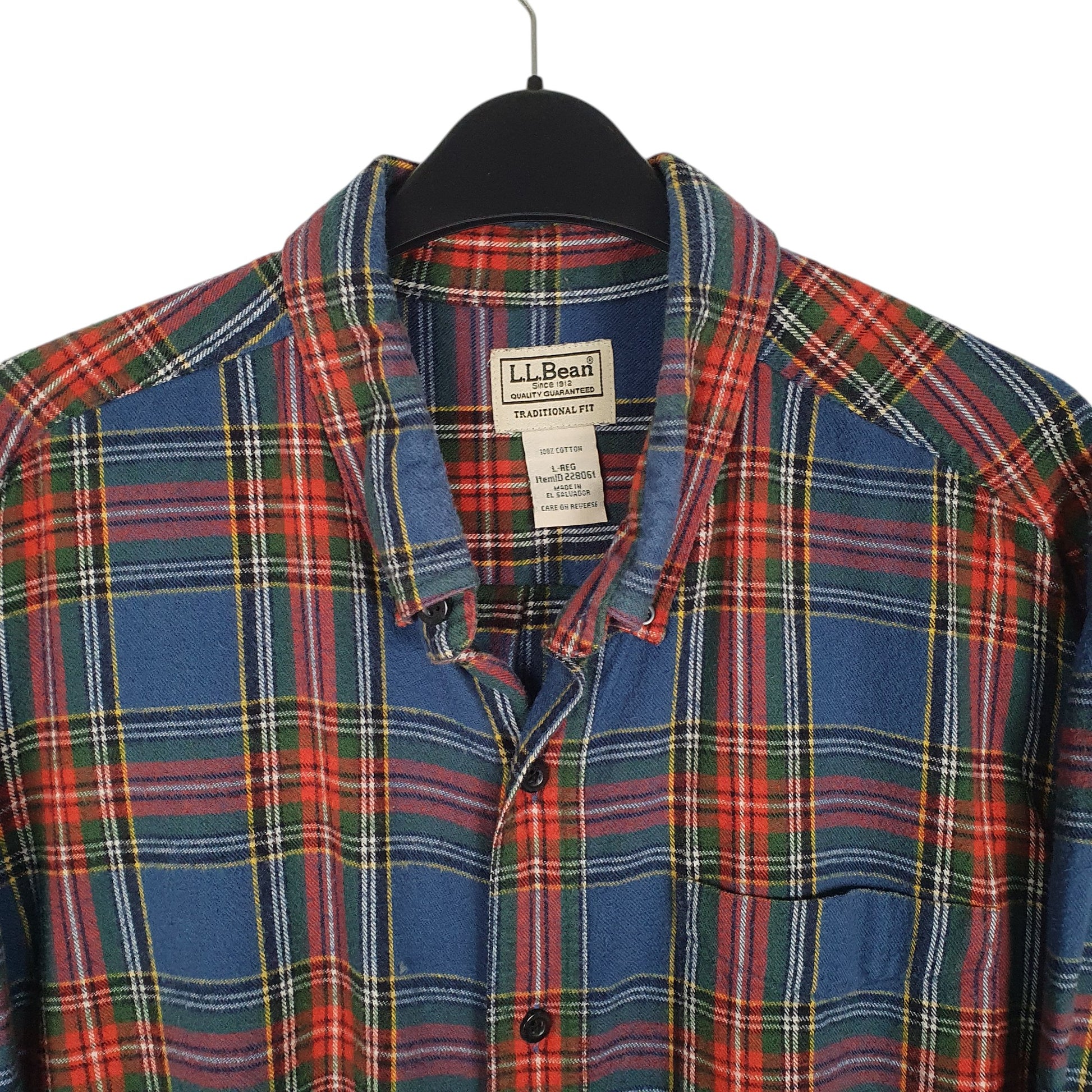 Mens Blue L.L.Bean Thick Flannel Plaid  Shirt