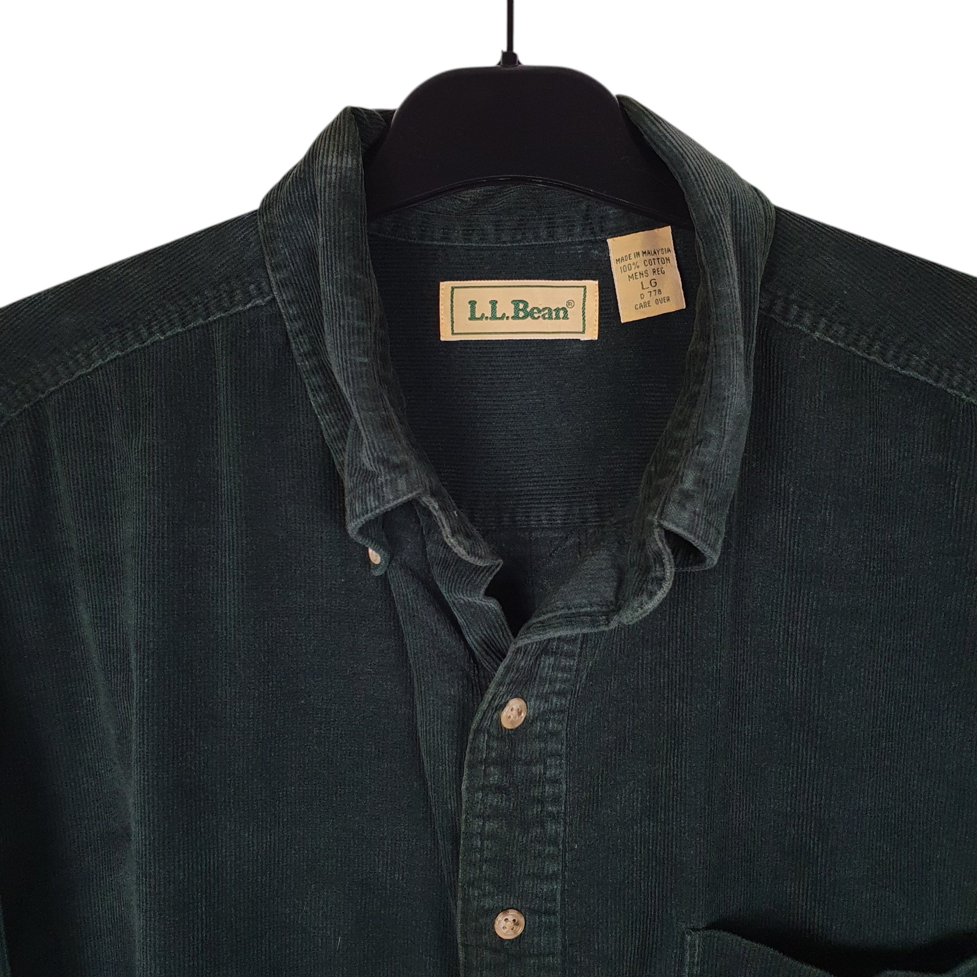Mens Green L.L.Bean Corduroy Vintage 00s  Shirt