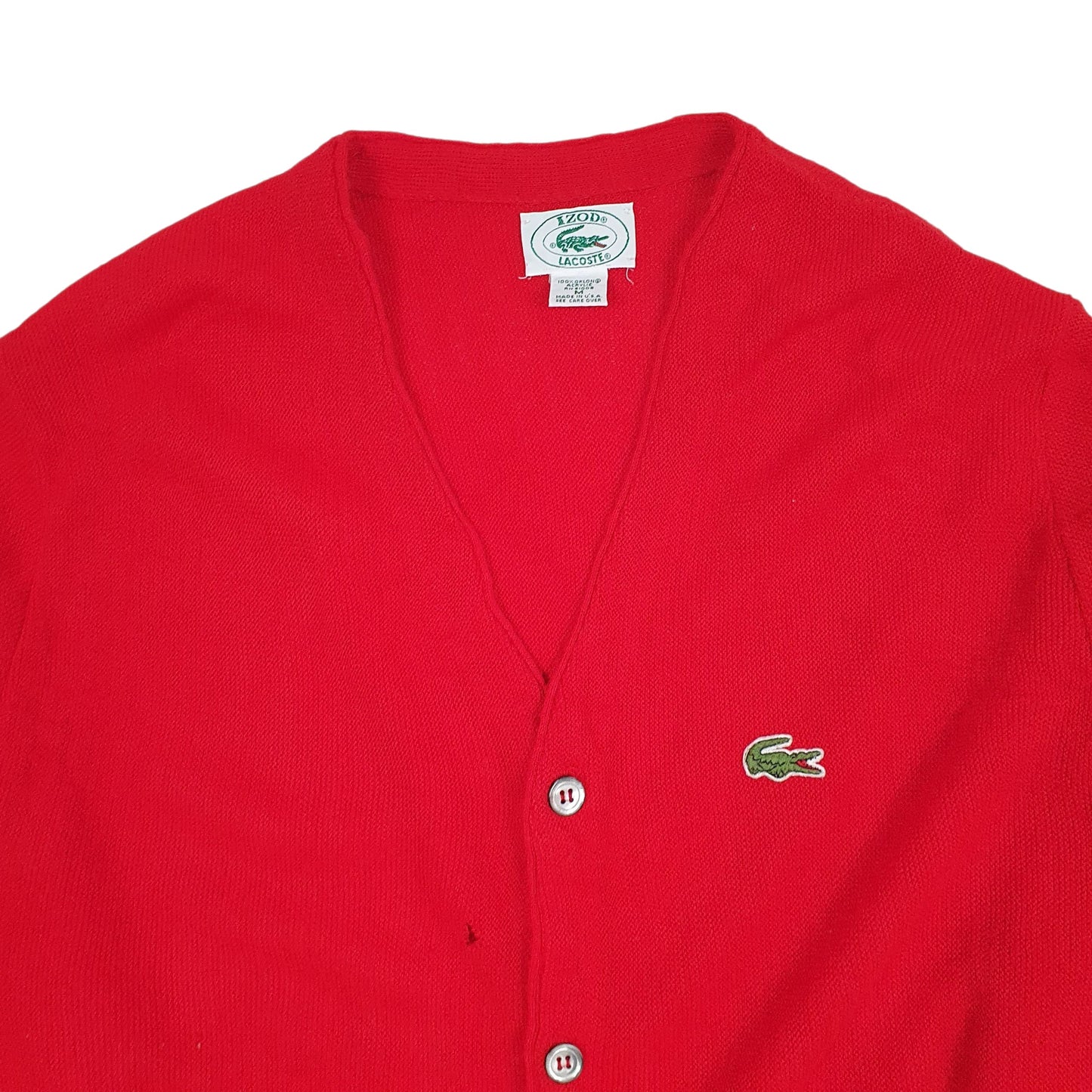 Mens Red Izod Lacoste Vintage 90s Made In USA Cardigan Jumper