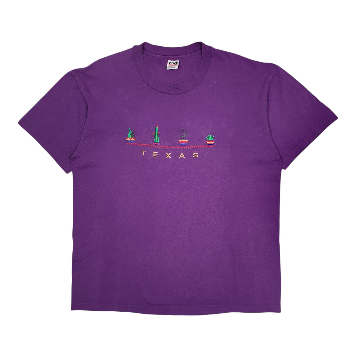 Mens Purple Anvil Single Stitch Vintage 90s Texas Short Sleeve T Shirt