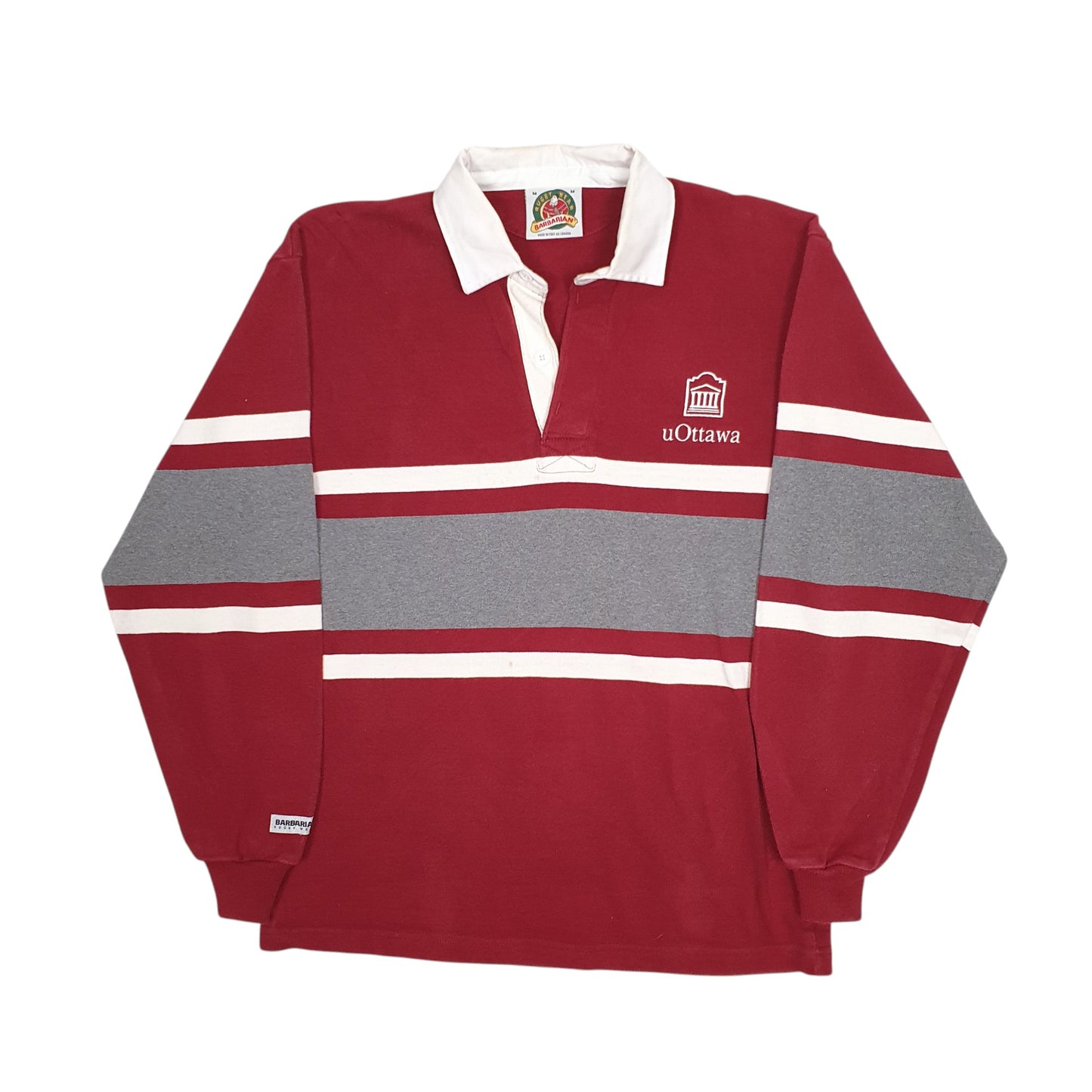 Mens Burgundy Barbarian Rugby Ottawa University Long Sleeve Polo Shirt
