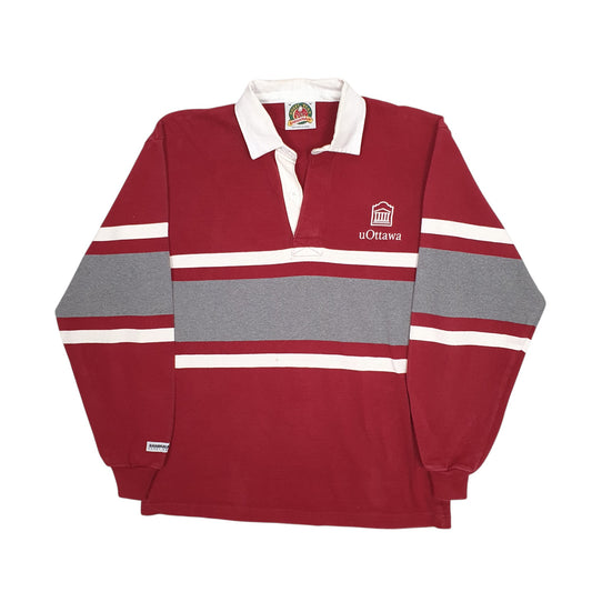 Mens Burgundy Barbarian Rugby Ottawa University Long Sleeve Polo Shirt