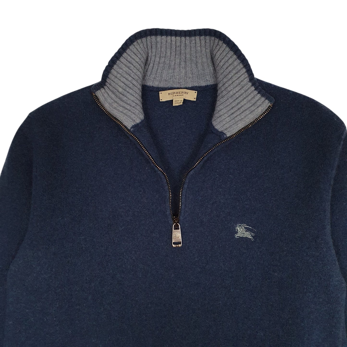 Mens Blue Burberry  Quarter Zip Jumper