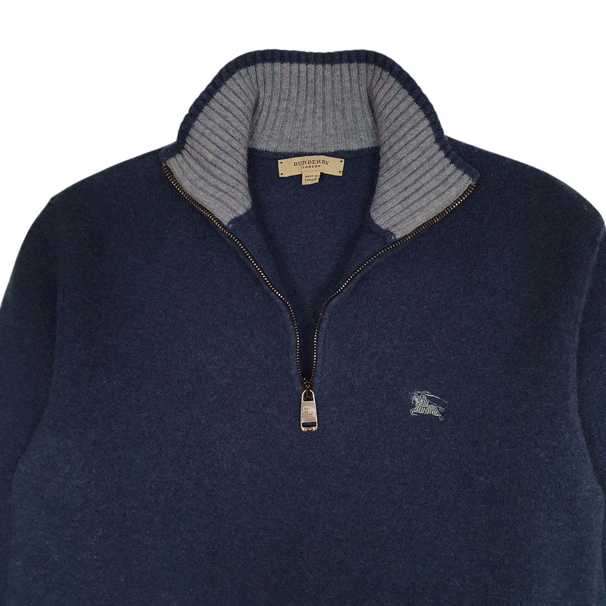 Mens Blue Burberry  Quarter Zip Jumper