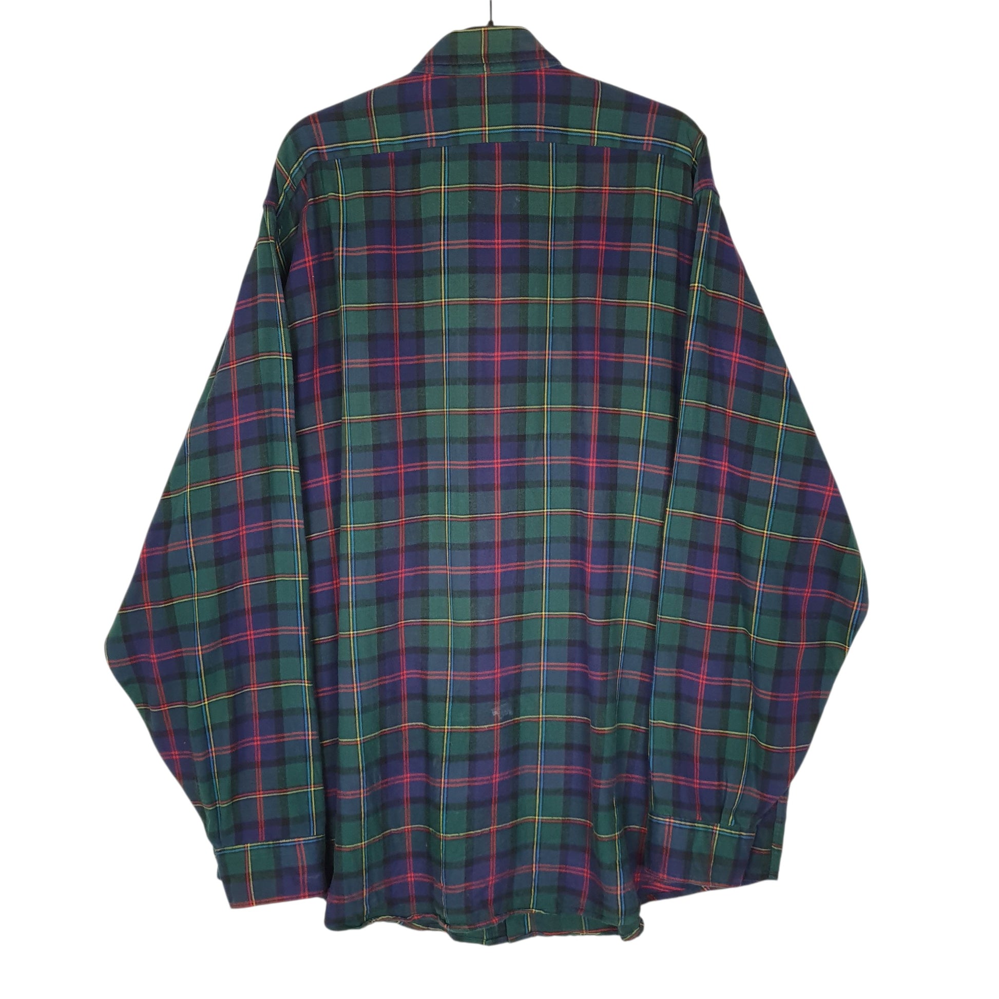 Mens Green L.L.Bean Vintage 90s Made In USA Scotch Plaid Flannel  Shirt