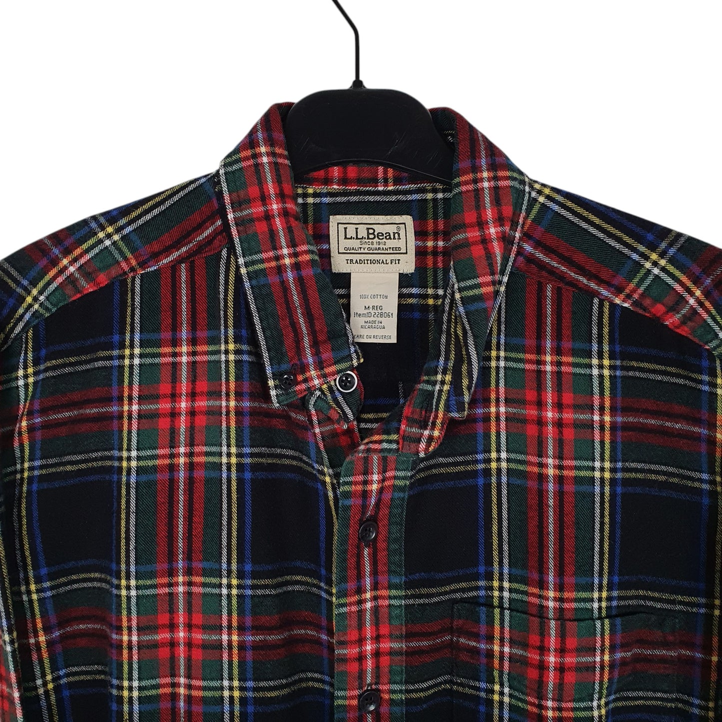 Mens Black L.L.Bean Thick Flannel Plaid  Shirt