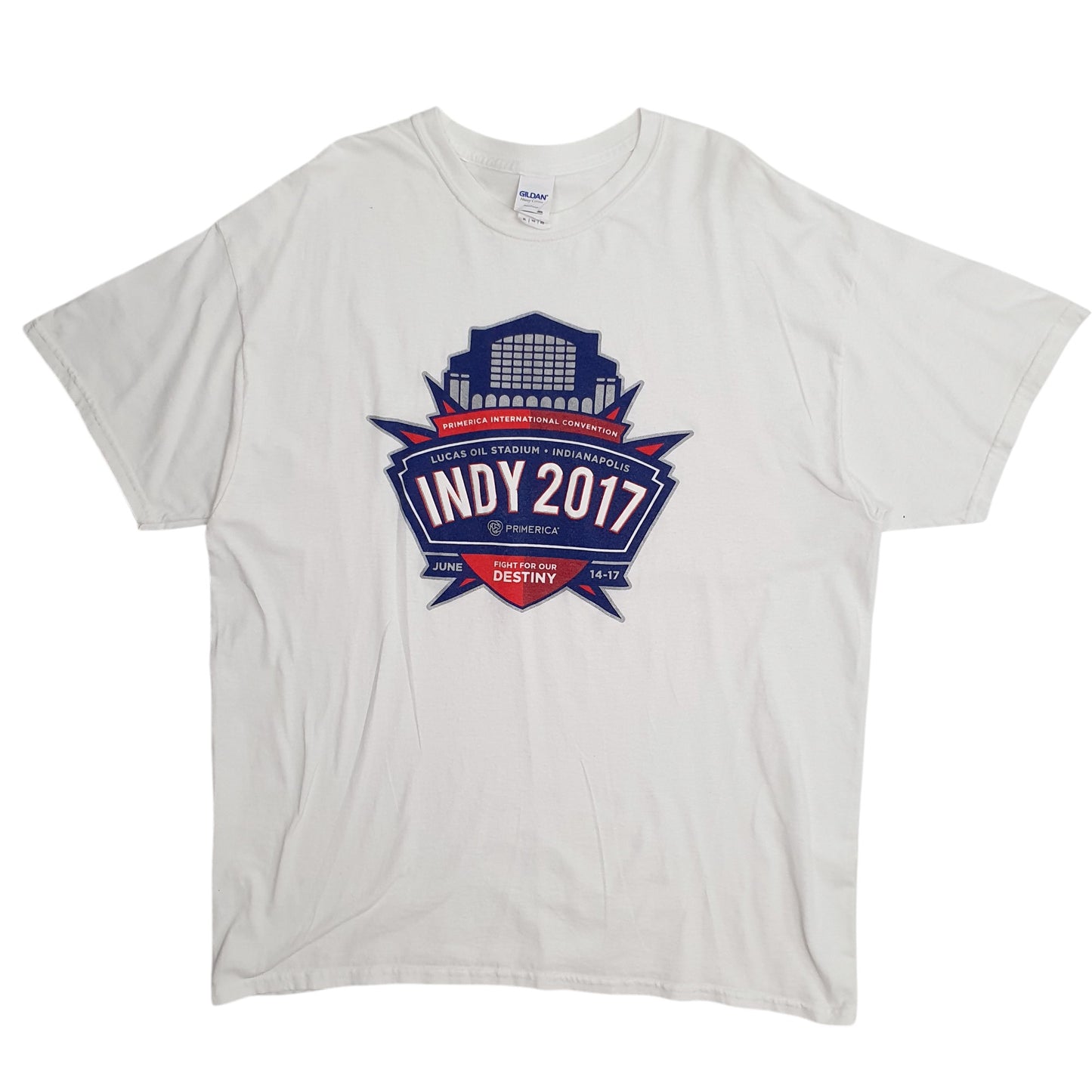 Mens White Gildan Indy 500 Short Sleeve T Shirt