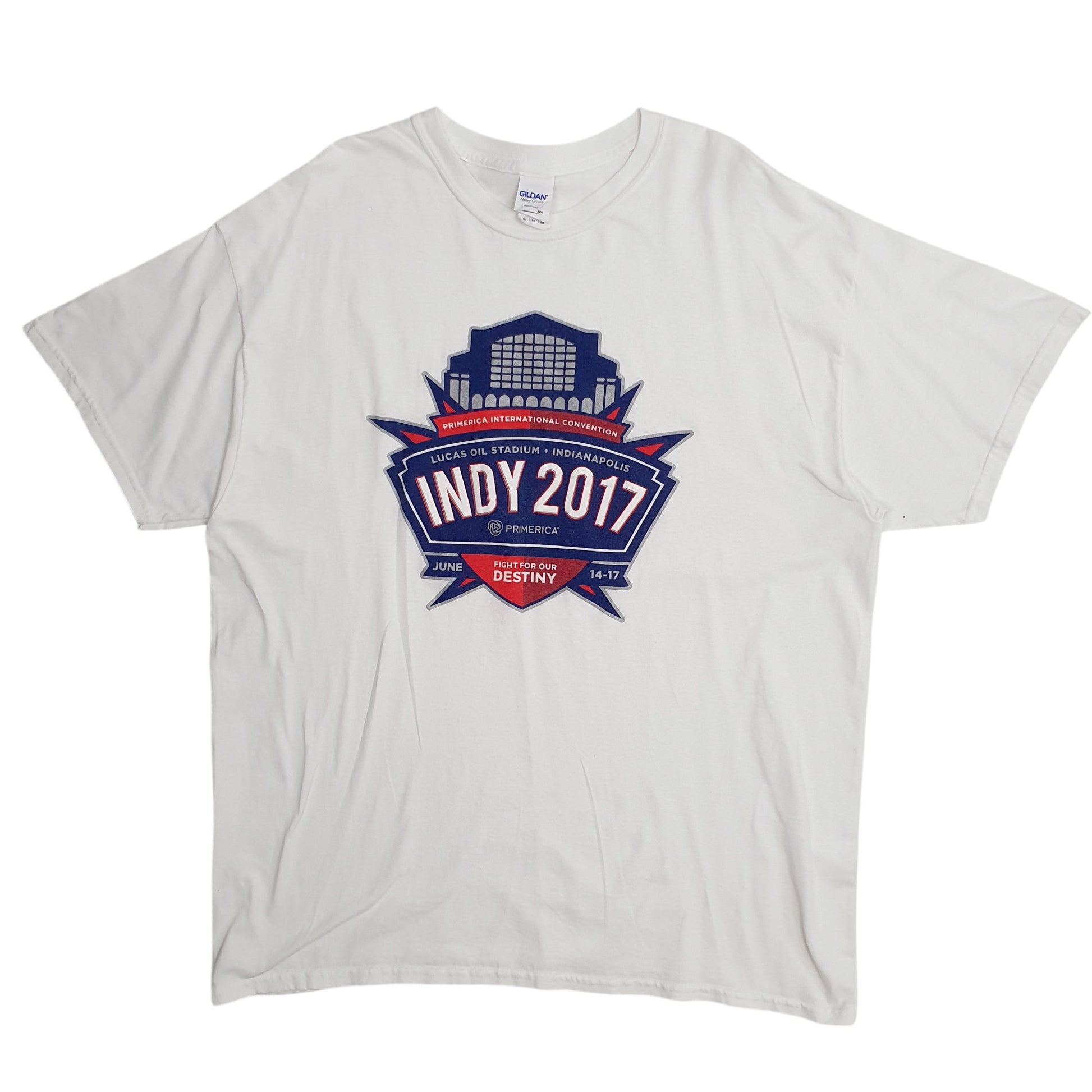 Mens White Gildan Indy 500 Short Sleeve T Shirt