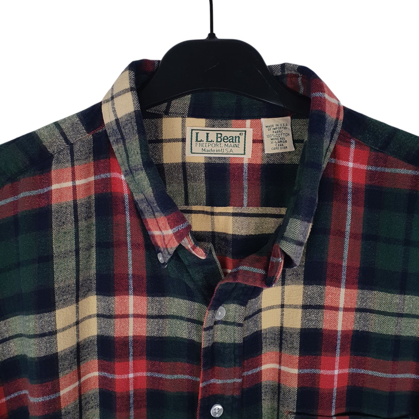 Mens Green L.L.Bean Vintage 1980s Thick Flannel Plaid  Shirt