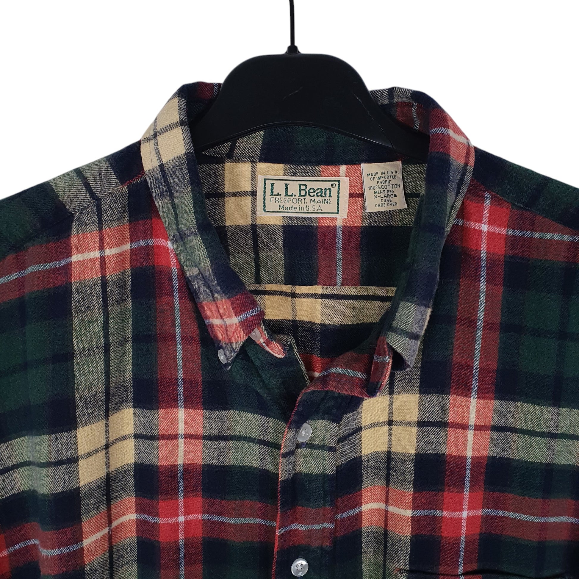 Mens Green L.L.Bean Vintage 1980s Thick Flannel Plaid  Shirt