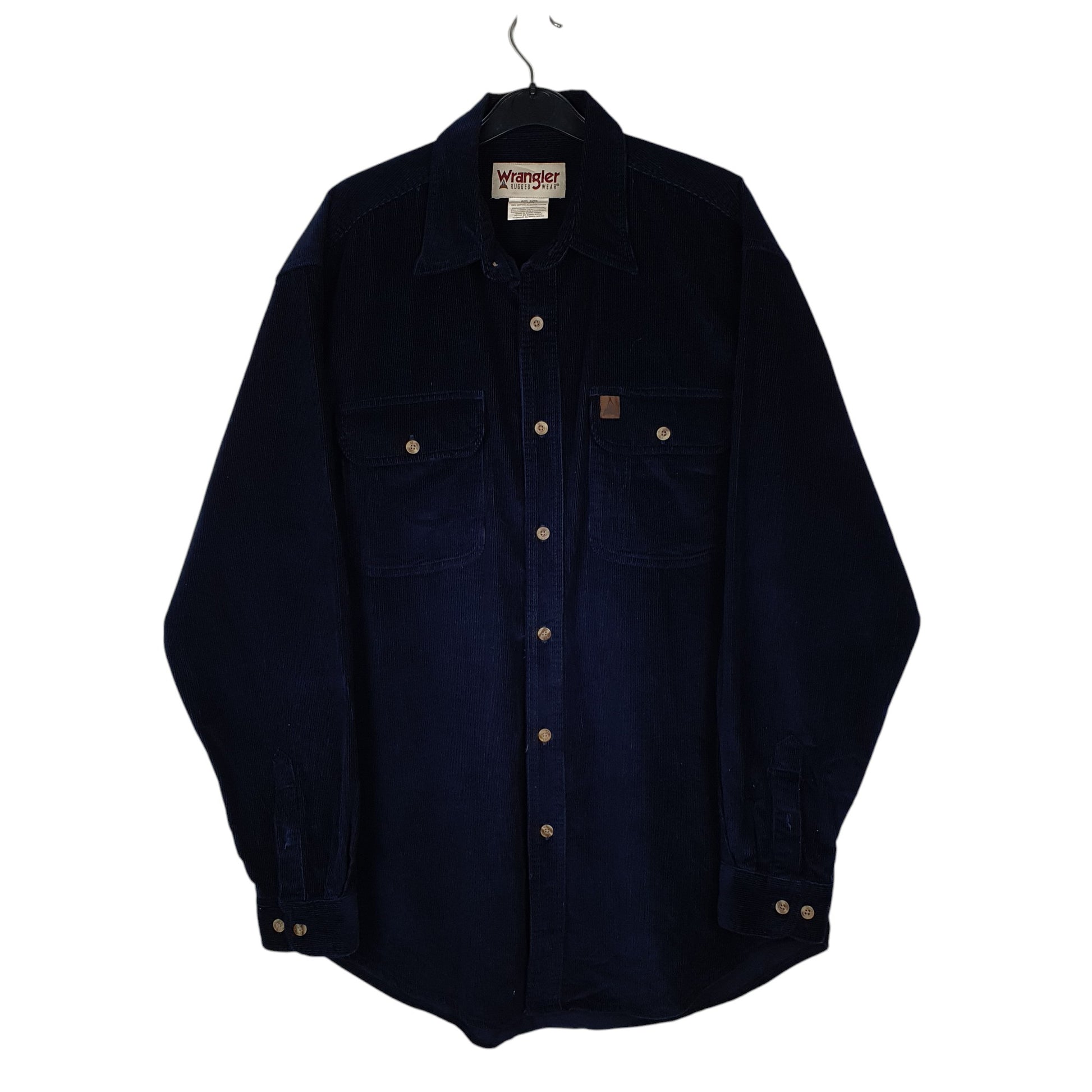 Mens Navy Wrangler Rugged Wear Corduroy Long Sleeve Shirt