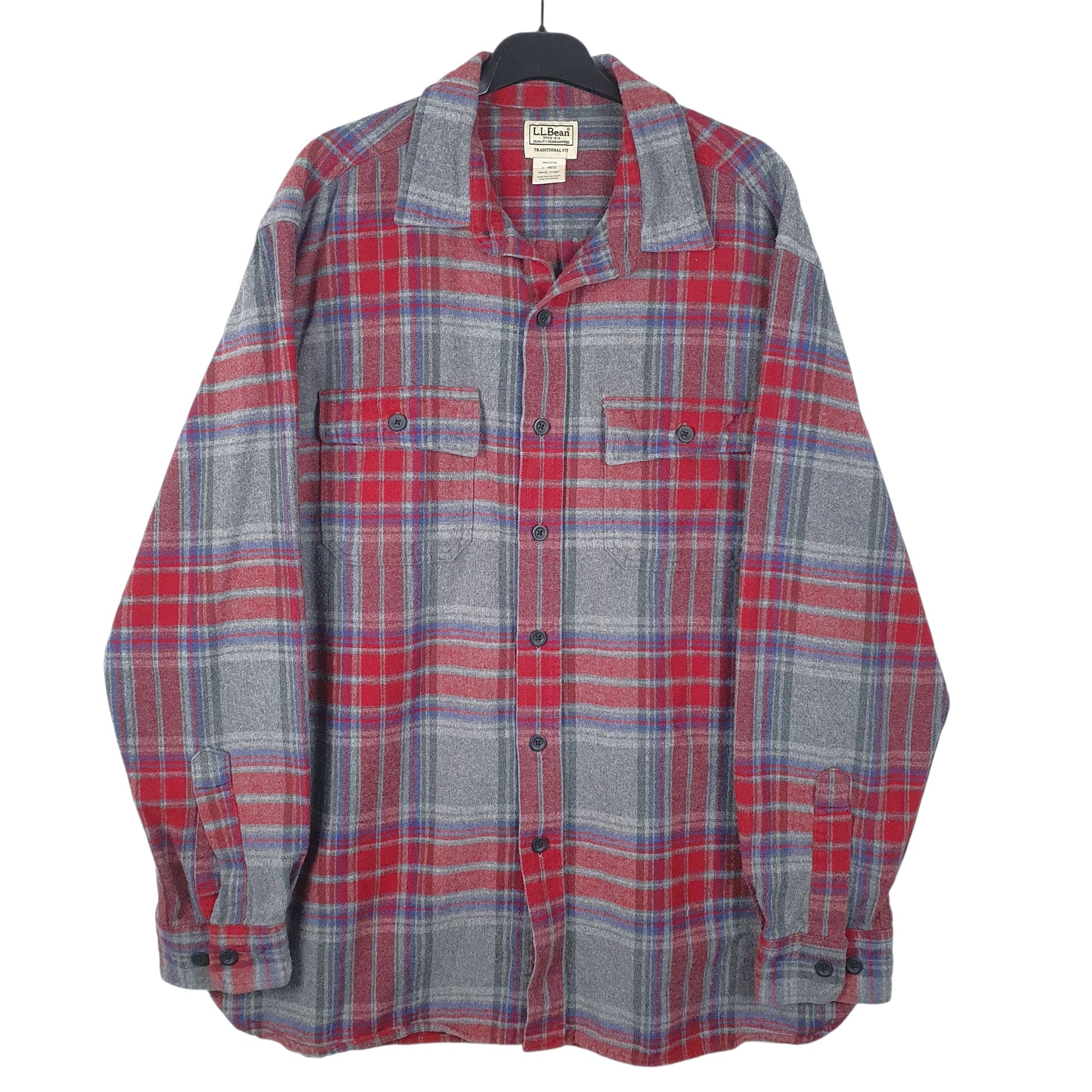 Mens Grey L.L.Bean Flannel Long Sleeve Shirt