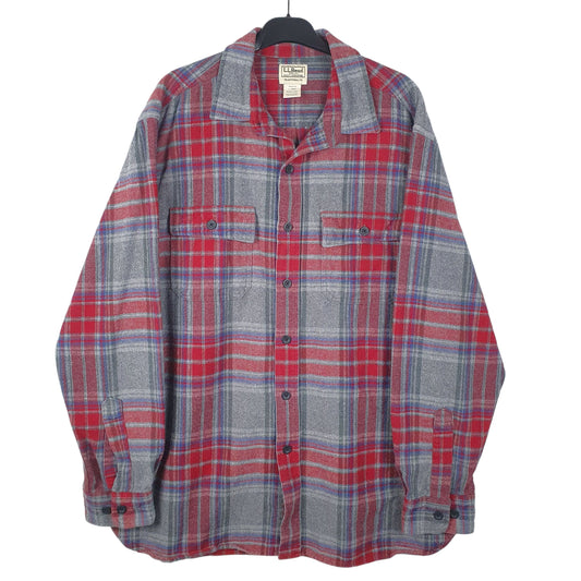 Mens Grey L.L.Bean Flannel Long Sleeve Shirt