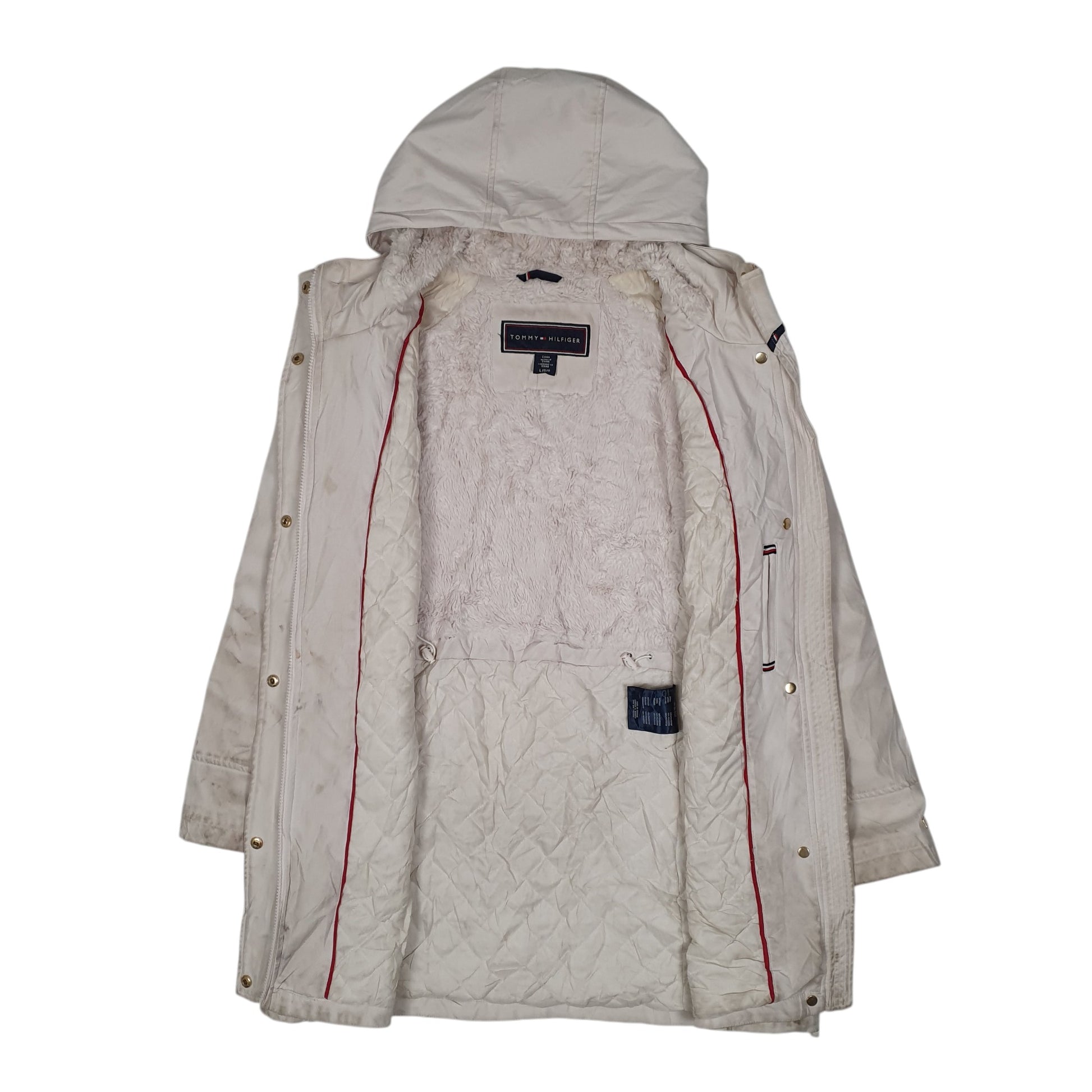 Womens White Tommy Hilfiger Longline Rain Trench Crewneck Coat