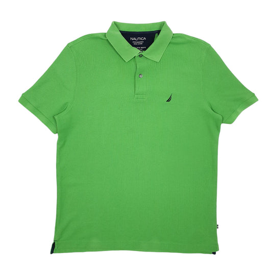 Mens Green Nautica Performance Deck Shirt Short Sleeve Polo Shirt