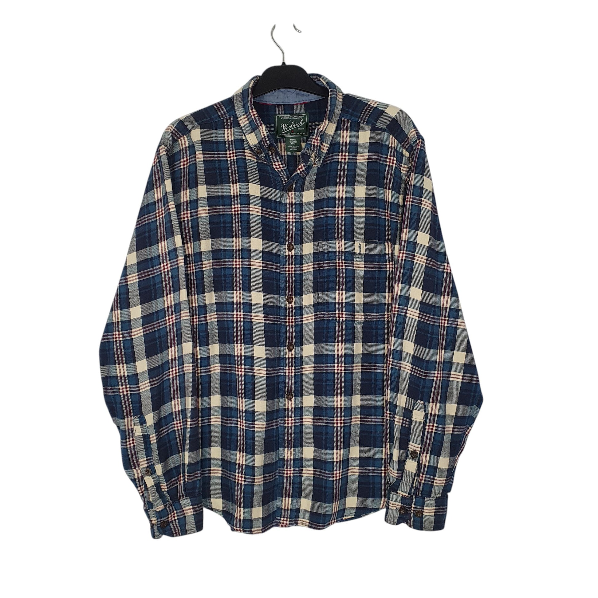 Mens Blue Woolrich Thick Flannel Long Sleeve Shirt