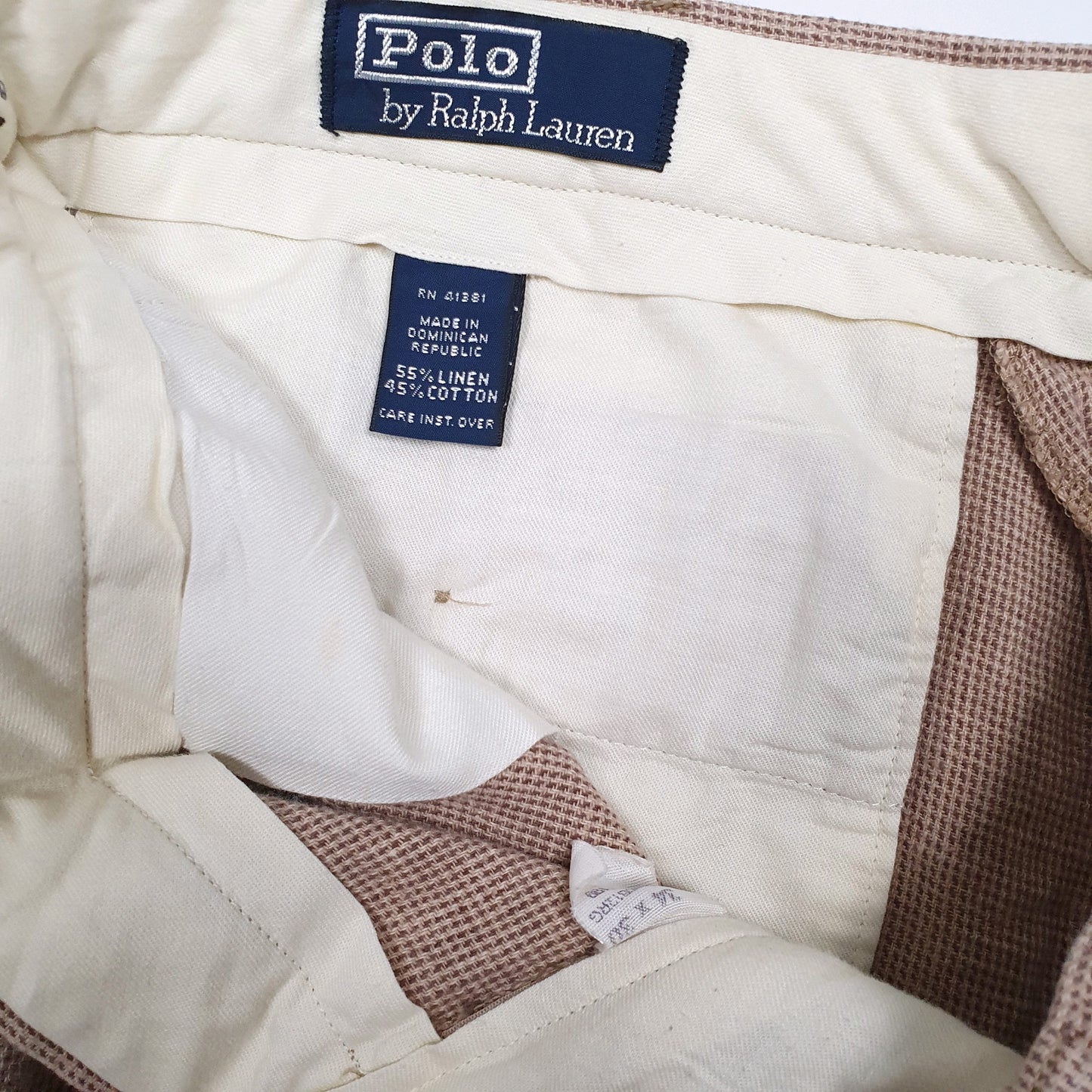 Mens Beige Polo Ralph Lauren Vintage 90s Pleated Houndstooth  Trousers