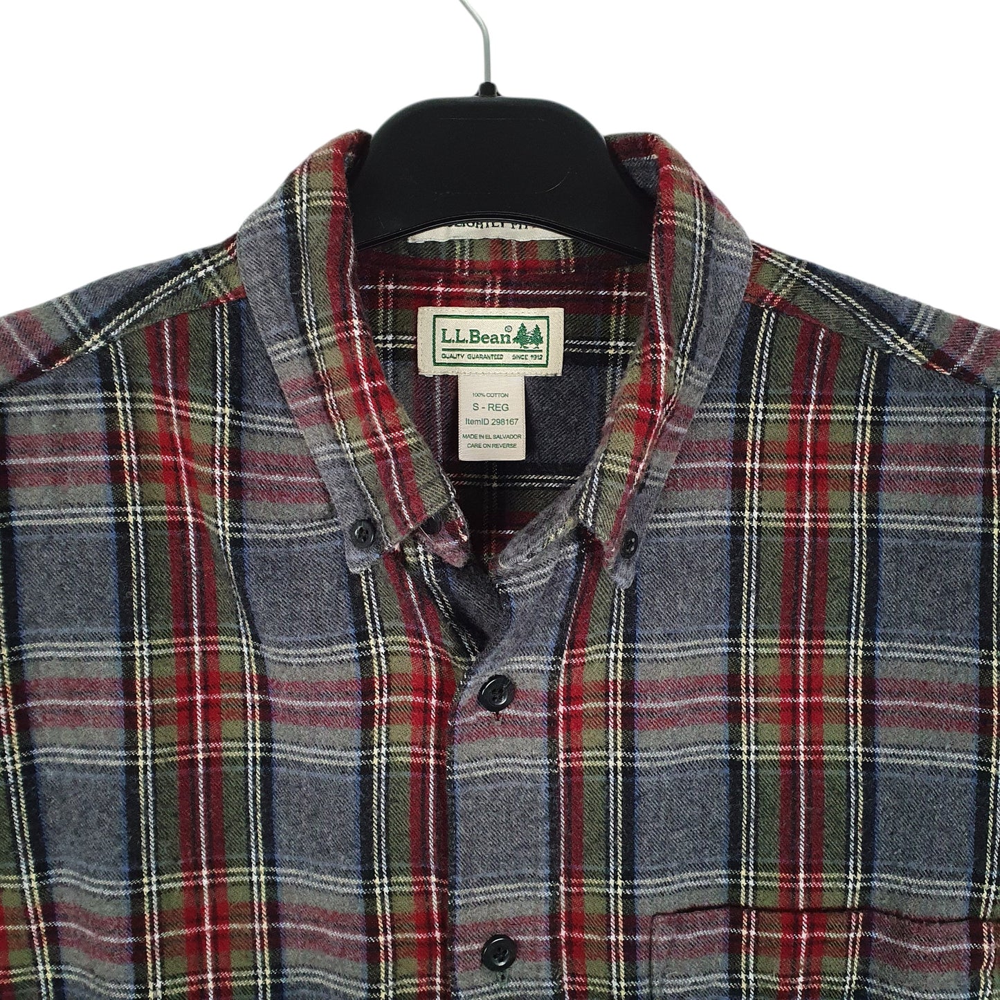 Mens Grey L.L.Bean Thick Flannel Plaid  Shirt