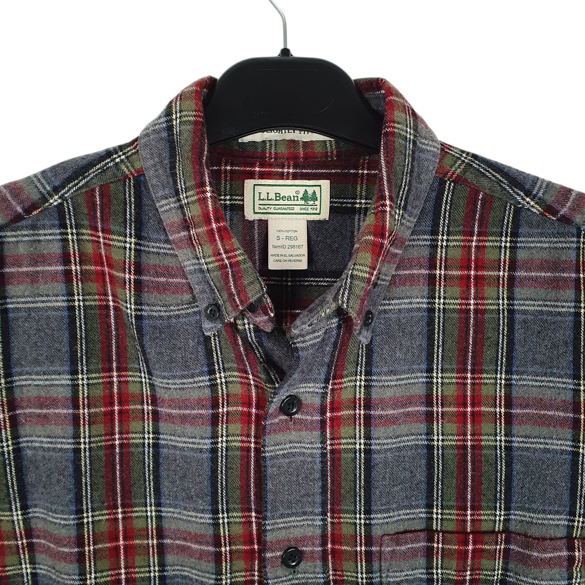 Mens Grey L.L.Bean Thick Flannel Plaid  Shirt
