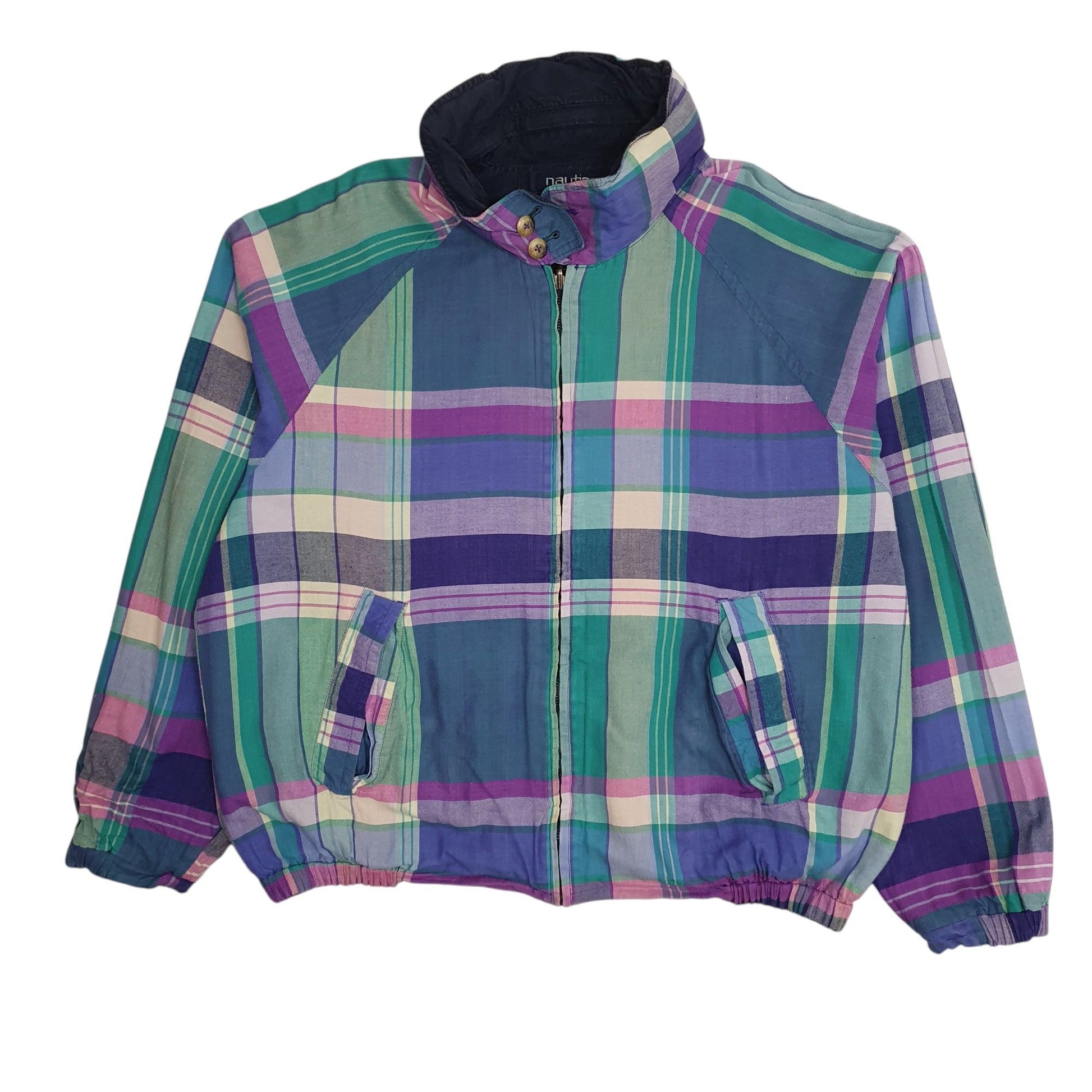 Mens Navy Nautica Harrington Windbreaker Reversible Vintage 90s Full Zip Coat