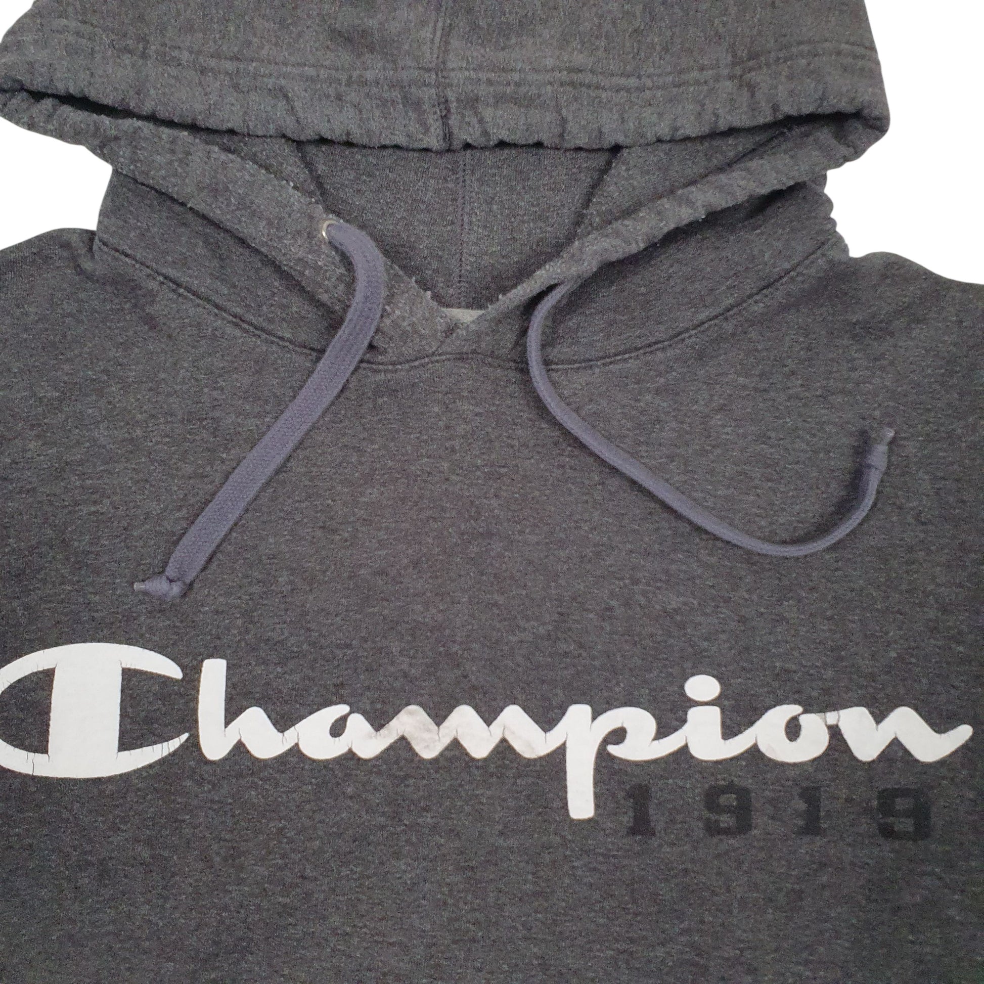 Mens Grey Champion Spellout Hoodie Jumper