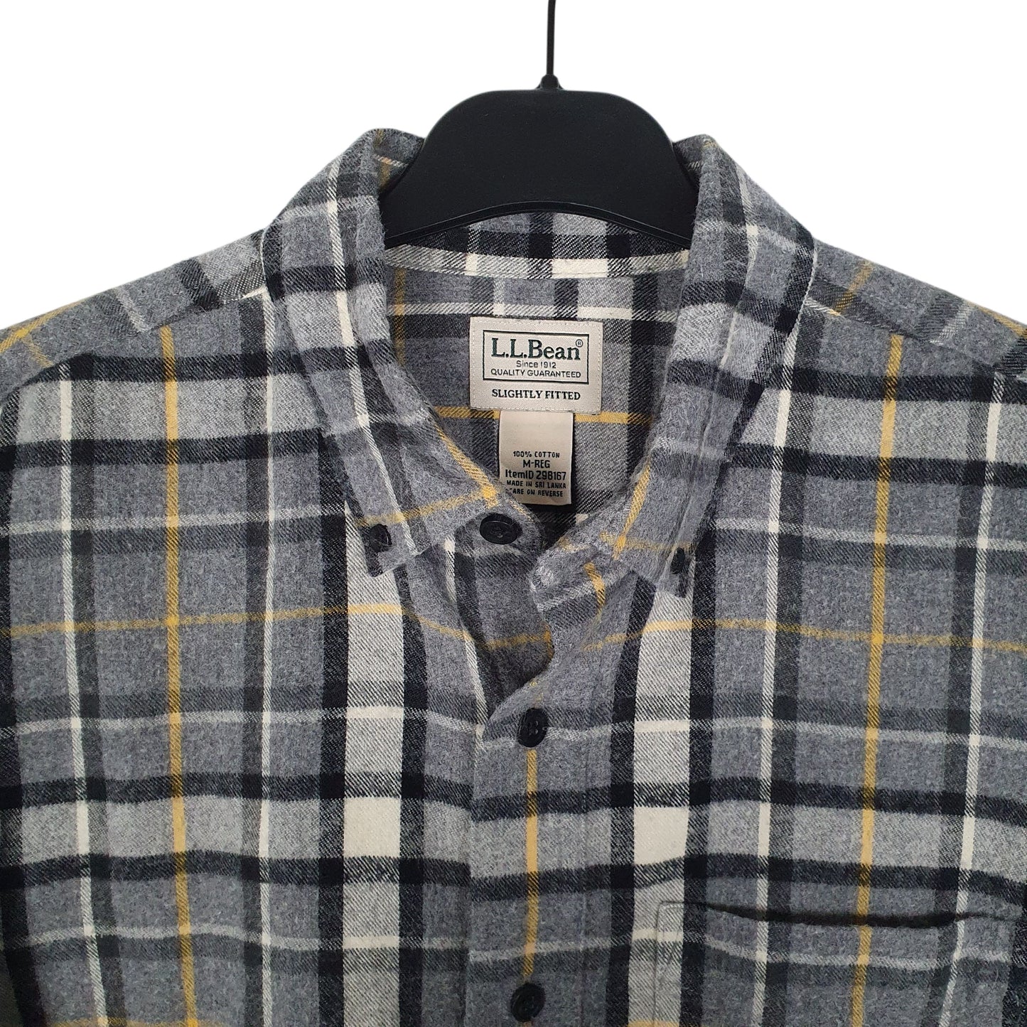 Mens Grey L.L.Bean Scotch Plaid Flannel  Shirt