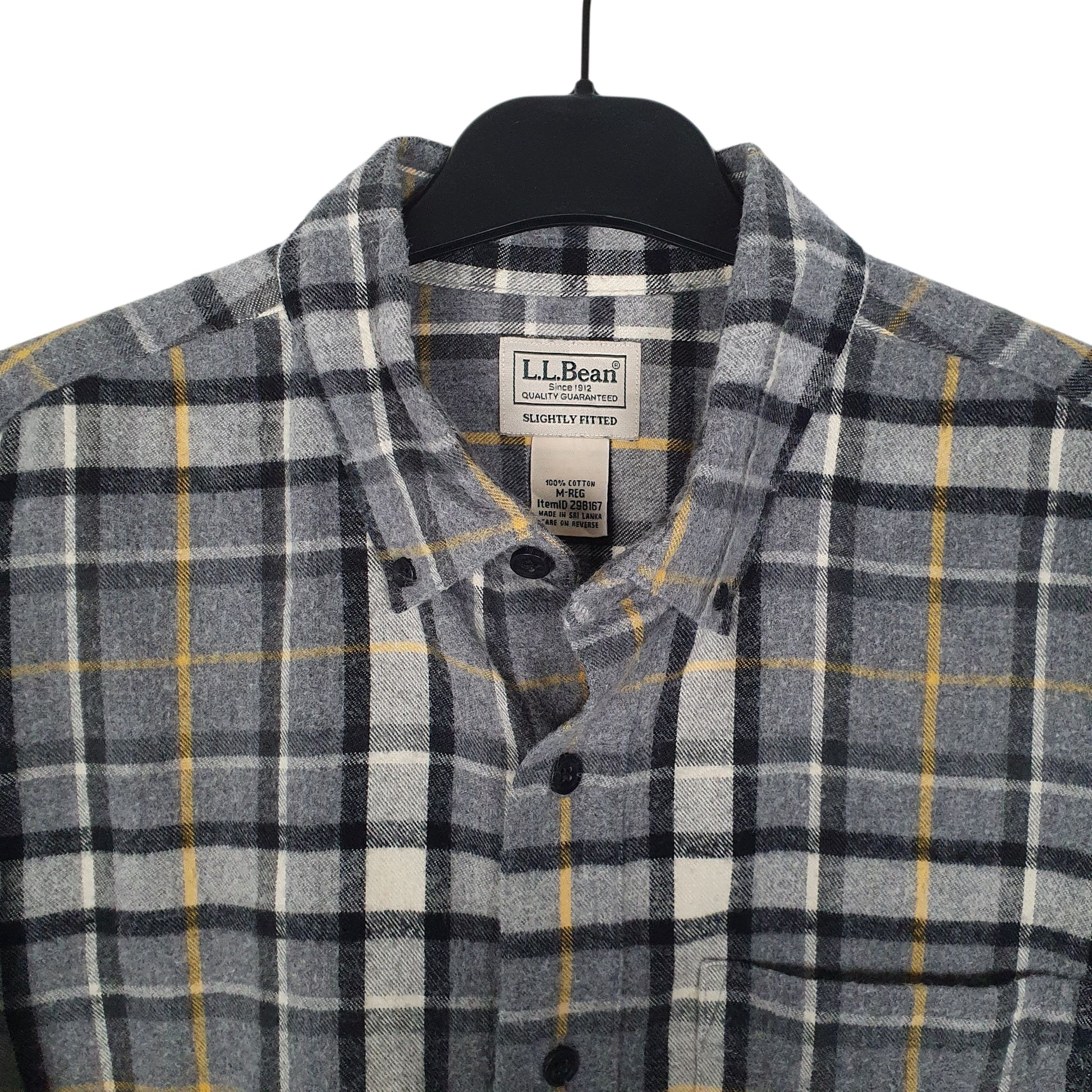 Mens Grey L.L.Bean Scotch Plaid Flannel  Shirt