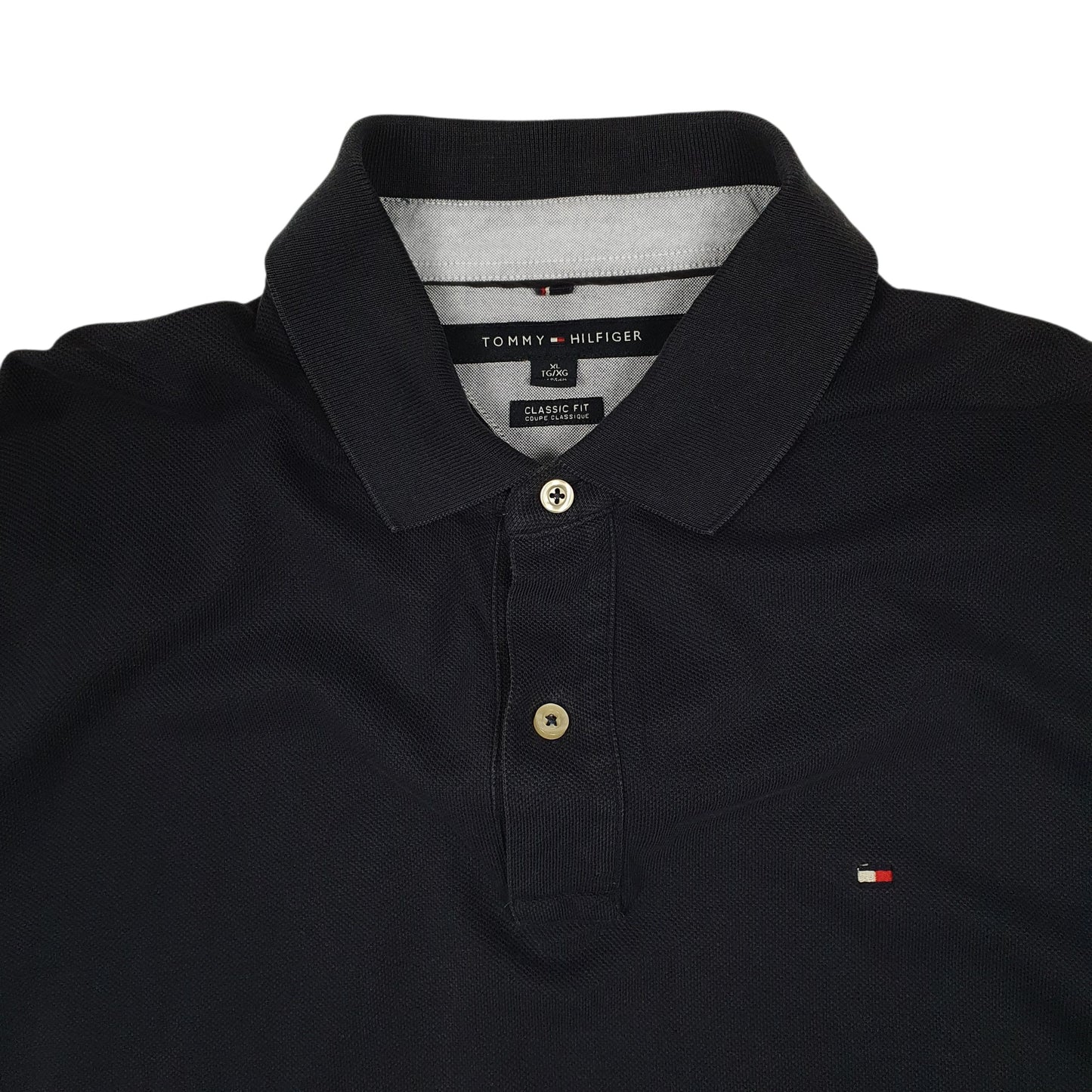 Mens Navy Tommy Hilfiger Classic Fit Hoodie Polo Shirt