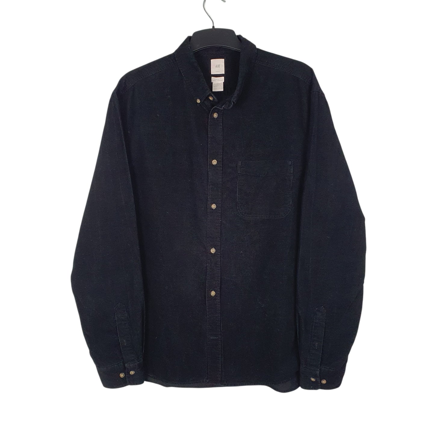 Mens Black H&M Corduroy Long Sleeve Shirt
