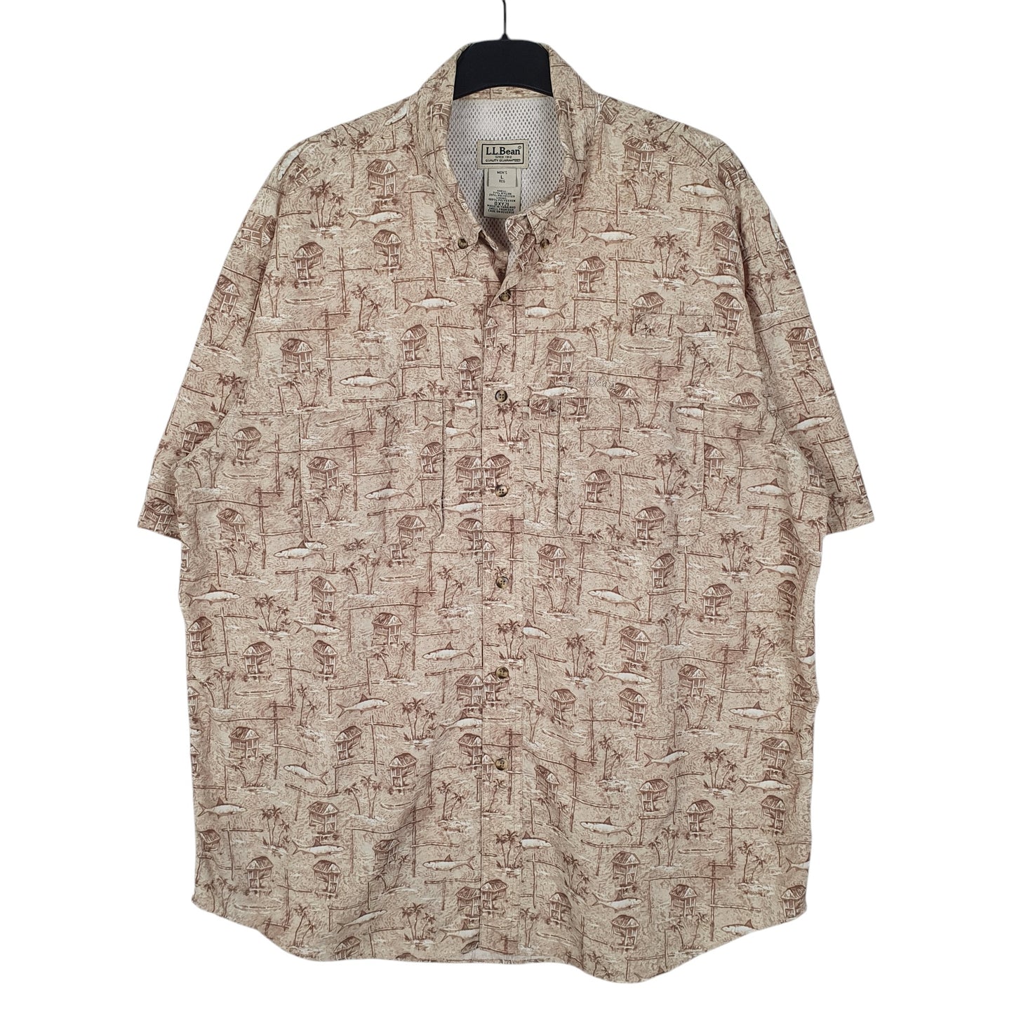 Mens Beige L.L.Bean Hunting Fishing Hiking Short Sleeve Shirt