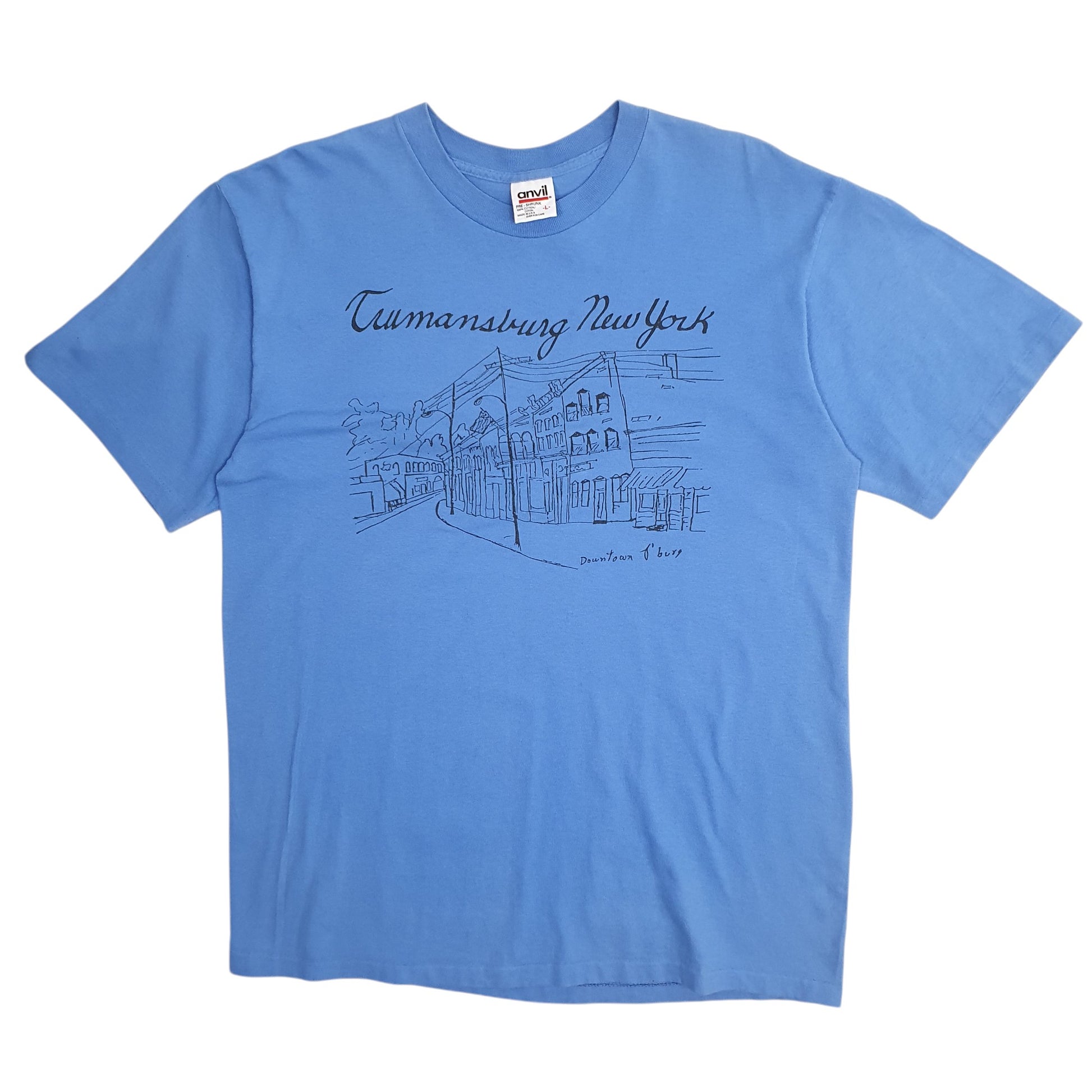 Mens Blue Anvil Single Stitch Vintage 90s New York Short Sleeve T Shirt