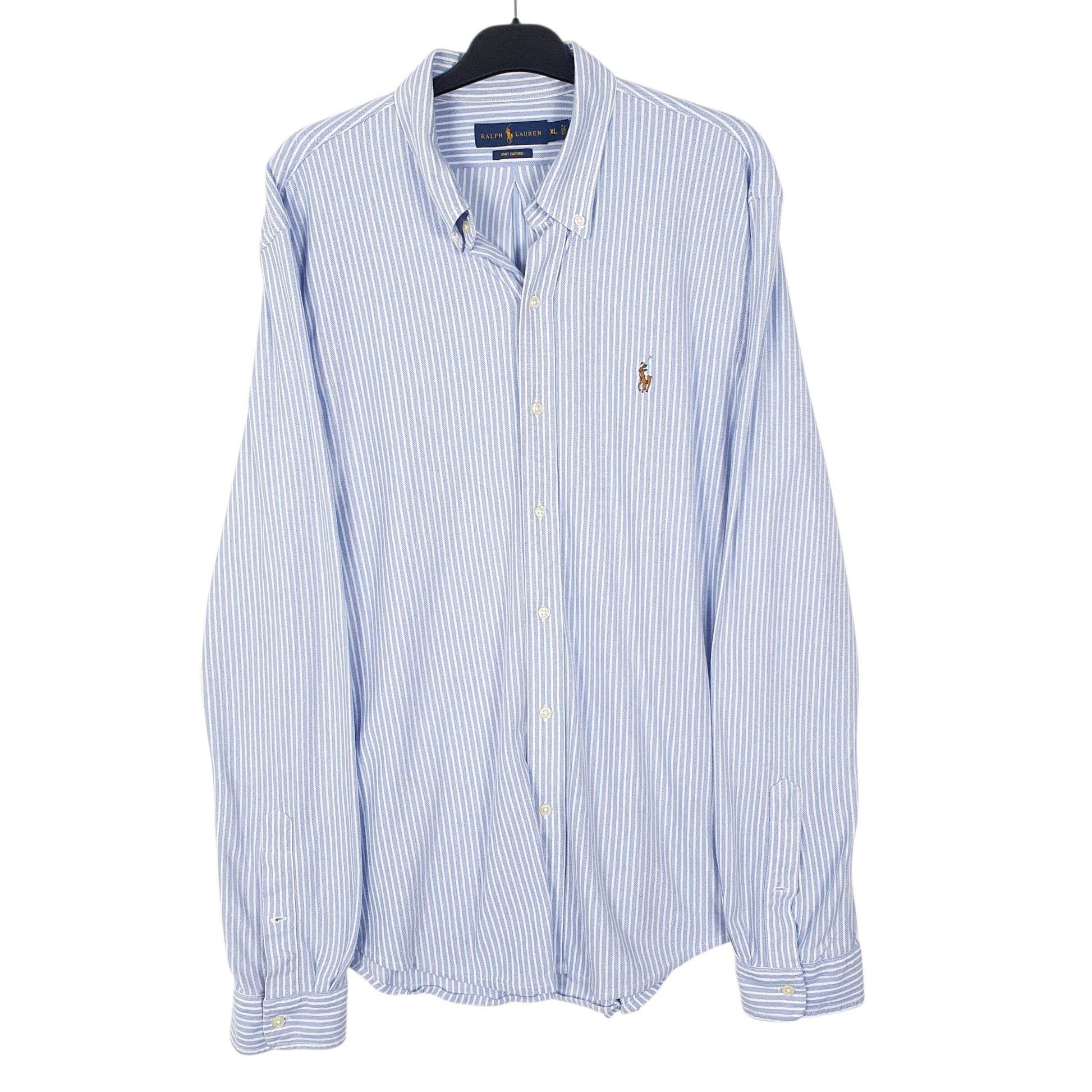 Mens Blue Ralph Lauren Knit Oxford Long Sleeve Shirt