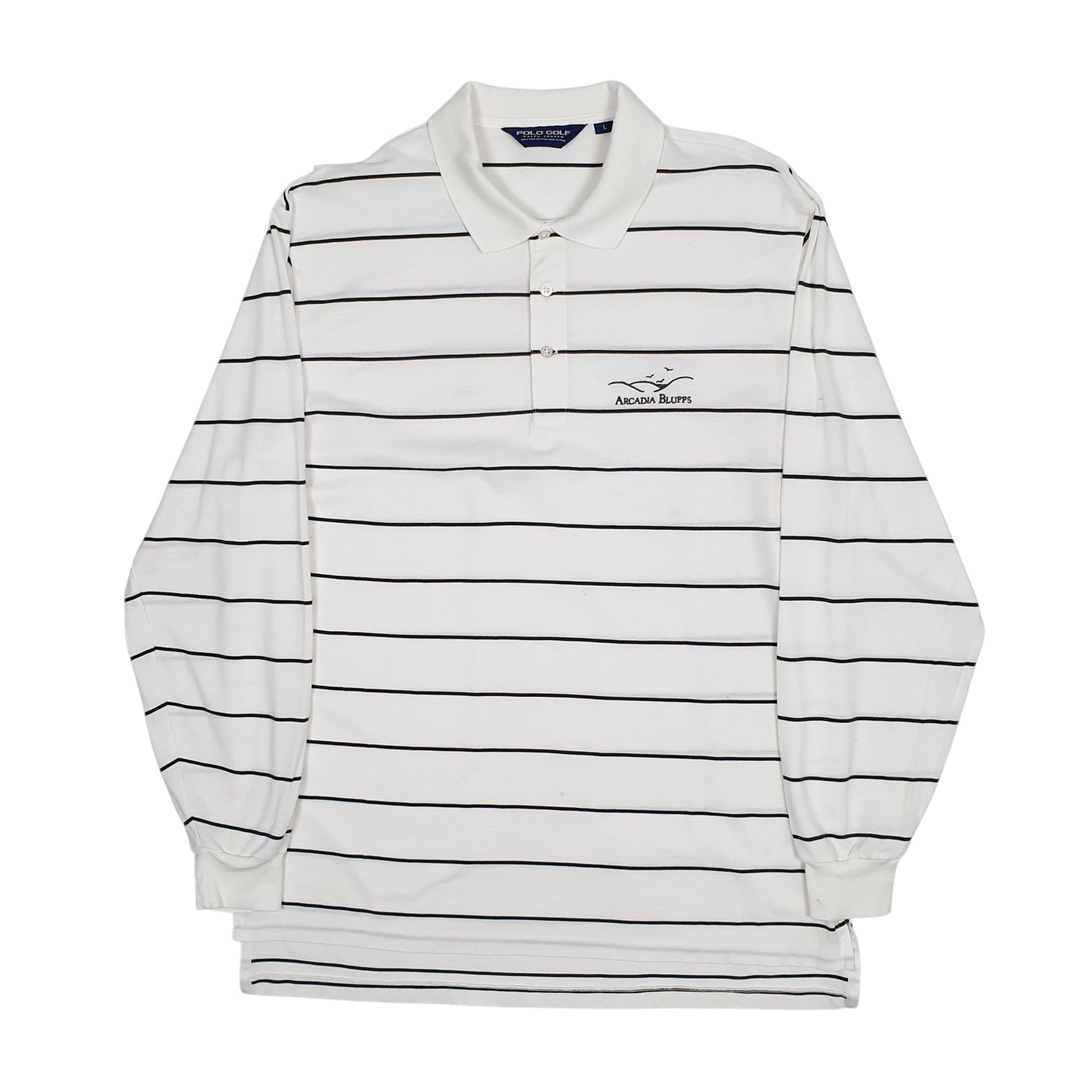 Mens White Polo Ralph Lauren Golf Arcadia Bluffs Long Sleeve Polo Shirt