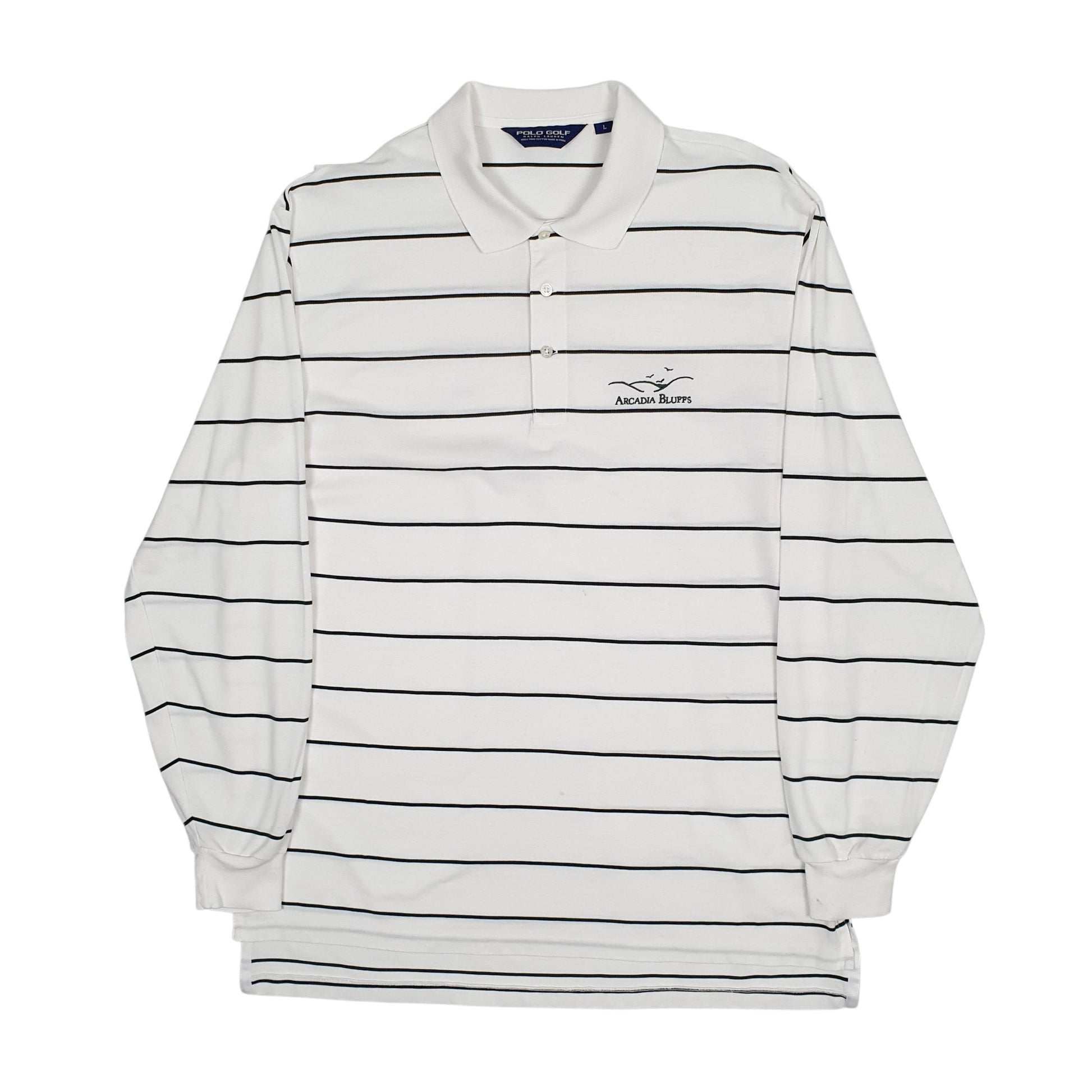 Mens White Polo Ralph Lauren Golf Arcadia Bluffs Long Sleeve Polo Shirt
