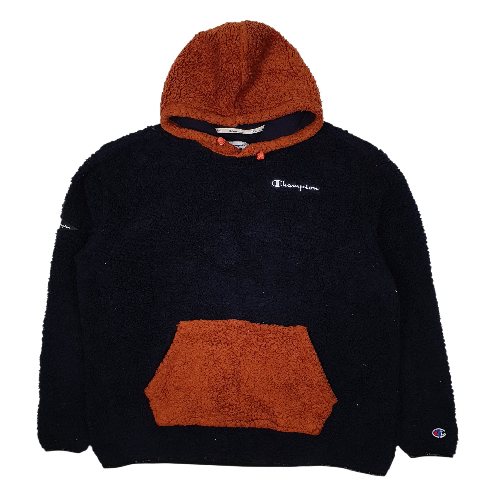 Mens Navy Champion Sherpa Retro Pile Hoodie Jumper