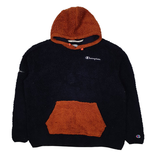 Mens Navy Champion Sherpa Retro Pile Hoodie Jumper