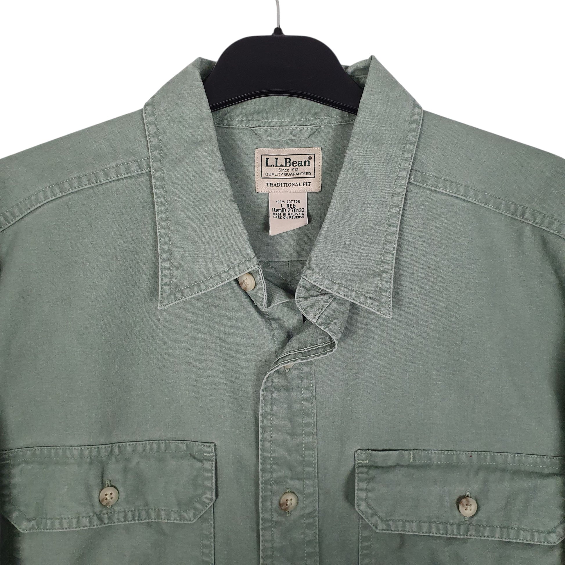 Mens Green L.L.Bean Sunwashed Canvas Shirt  Shirt