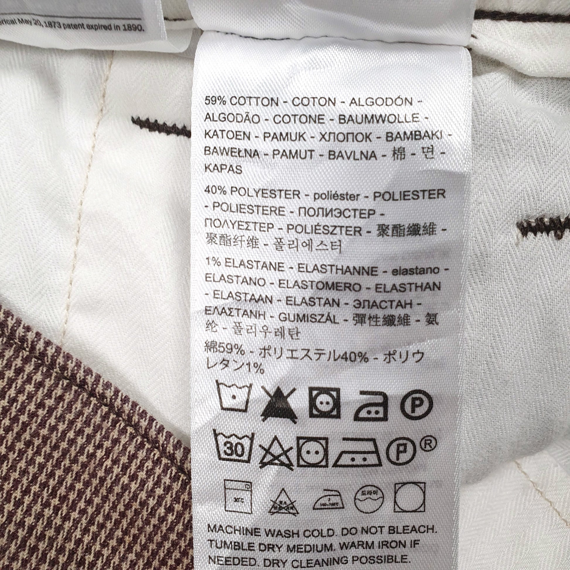 Mens Burgundy Levis Houndstooth  Trousers