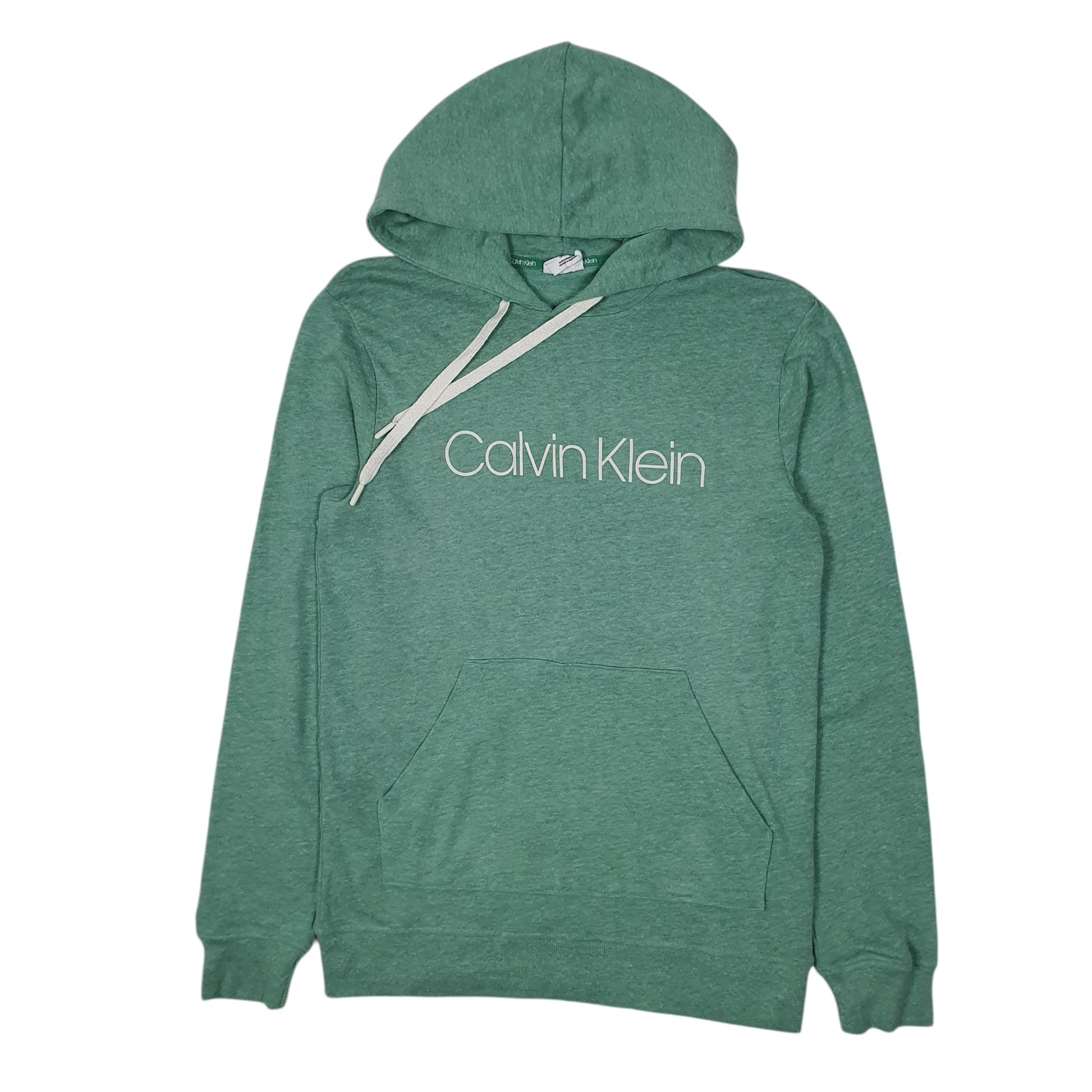 Mens Green Calvin Klein Spellout Lightweight Hoodie Jumper