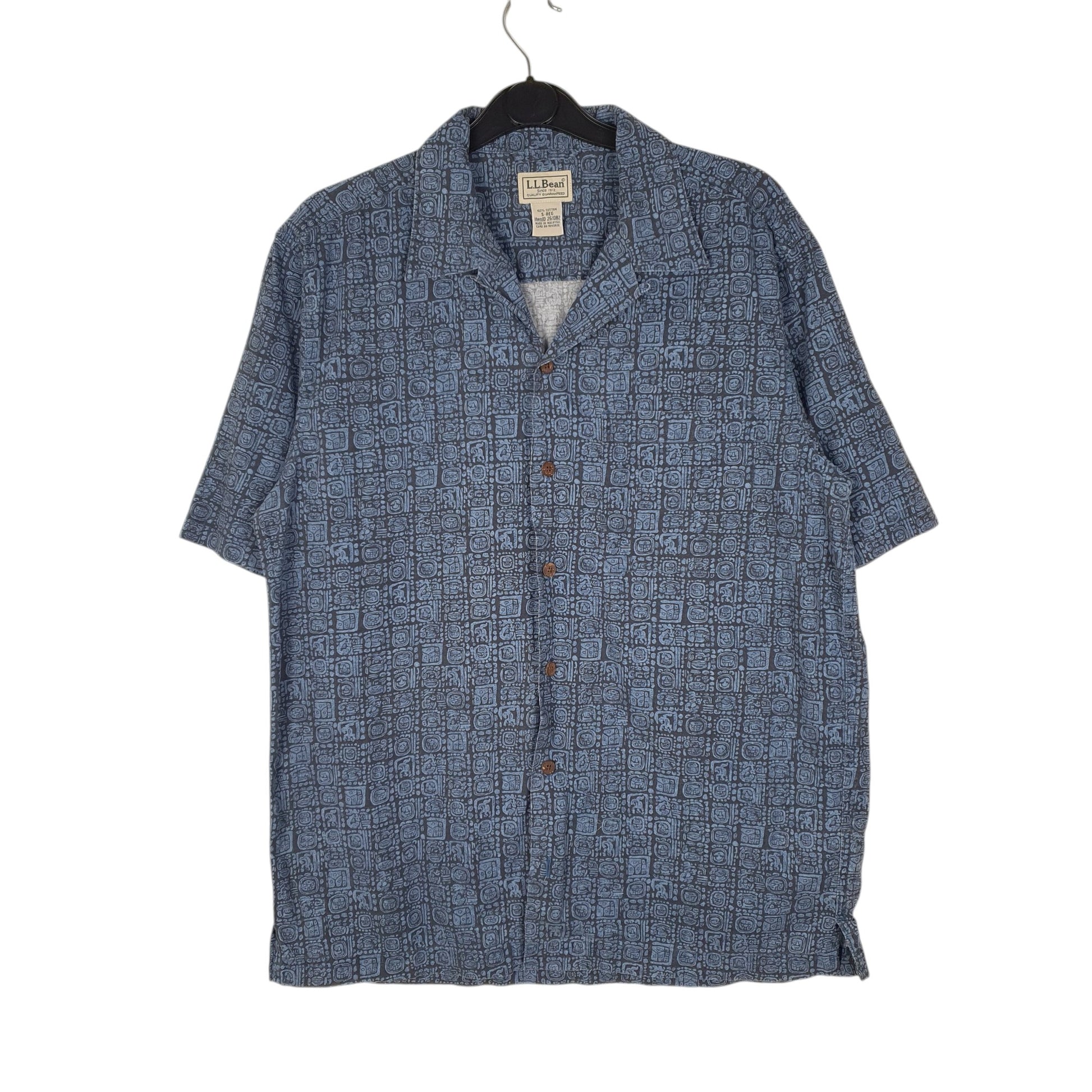 Mens Blue L.L.Bean Paisley Aztec Short Sleeve Shirt