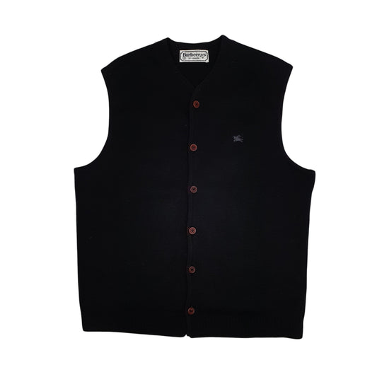 Mens Black Burberry Vintage 90s Waistcoat Vest Jumper